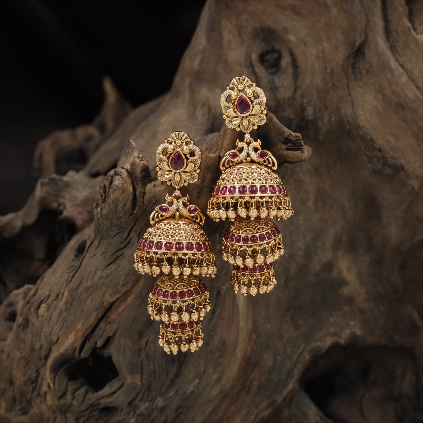 Luxury Peacock Curve Antique Jumka with Stacked Dome Layout