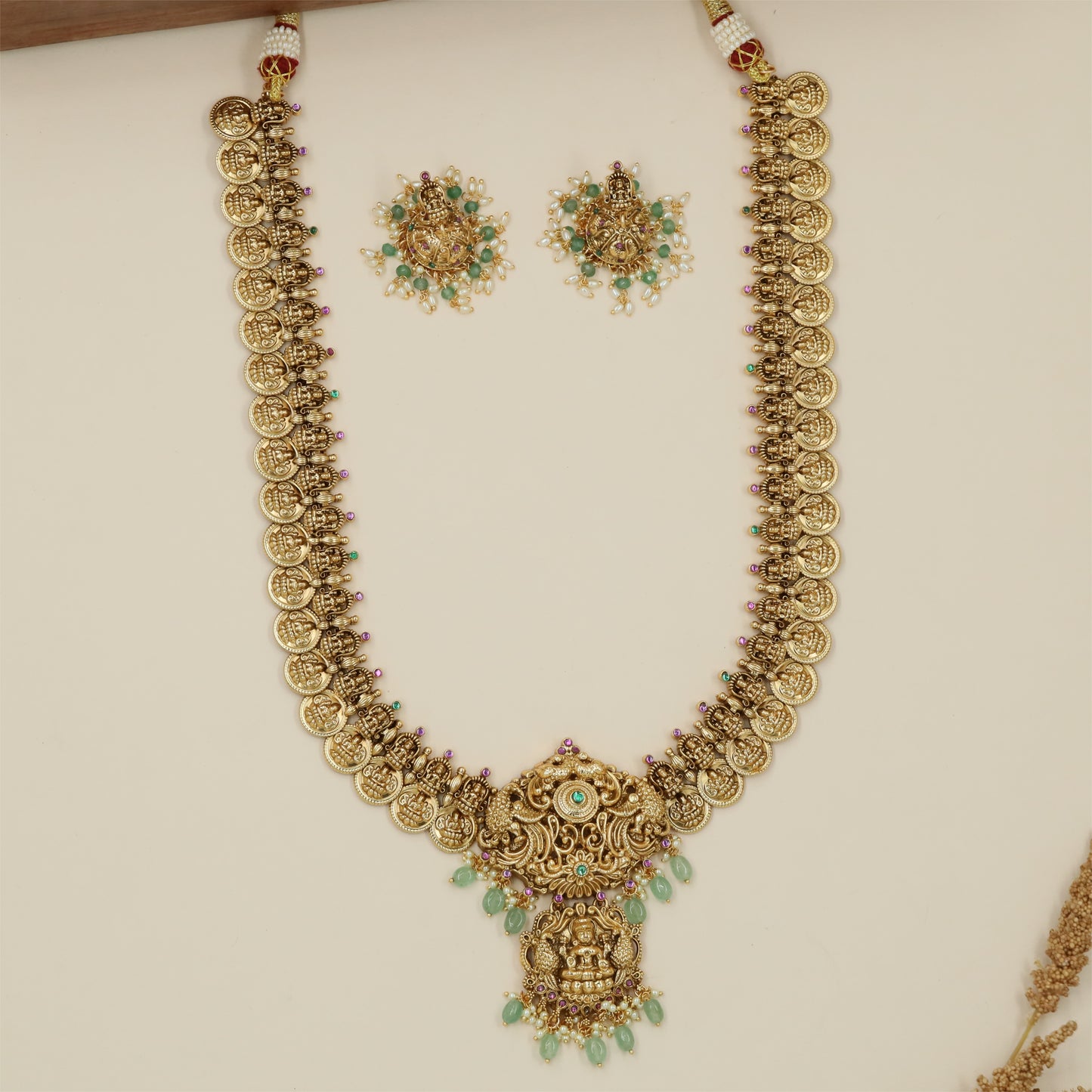 Gunjanika Antique Long Haara with Circular Coin Layout and Ornamental Connector Work
