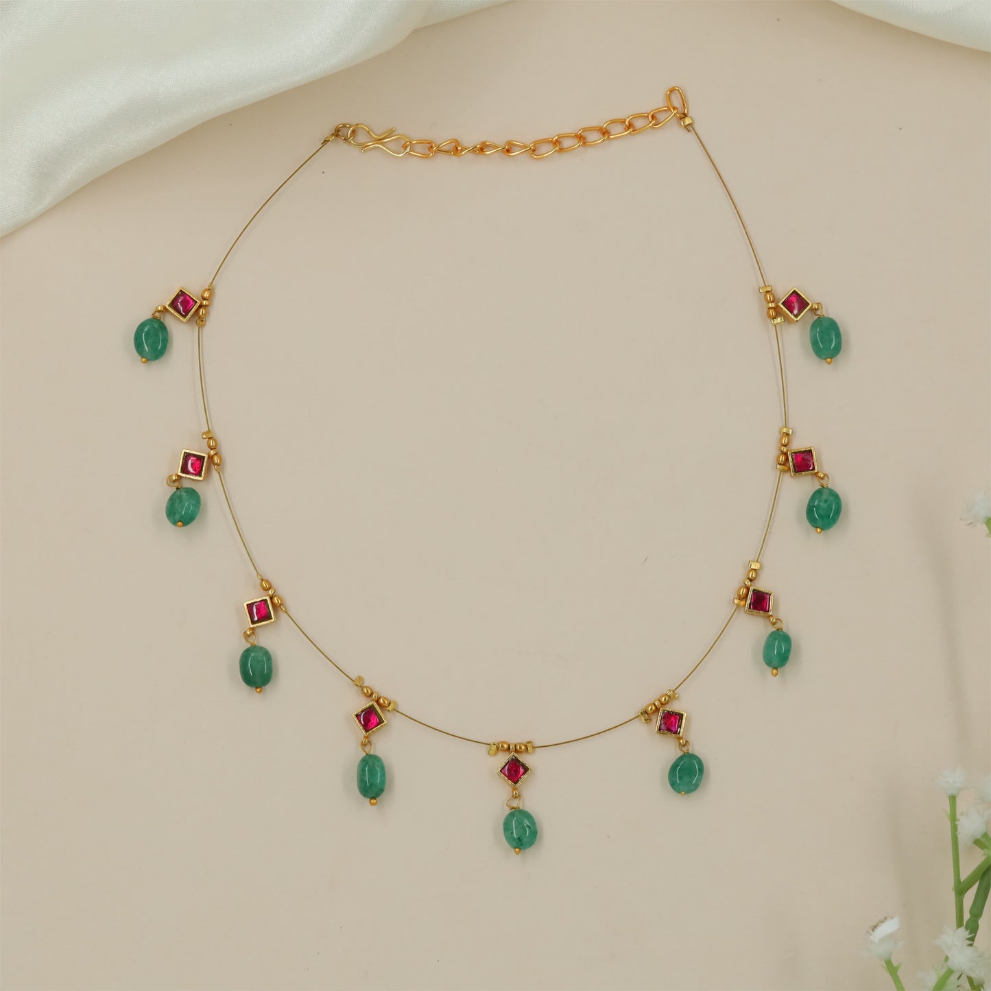 Fine Wire Jadau Necklace with Decorative Drop Styling