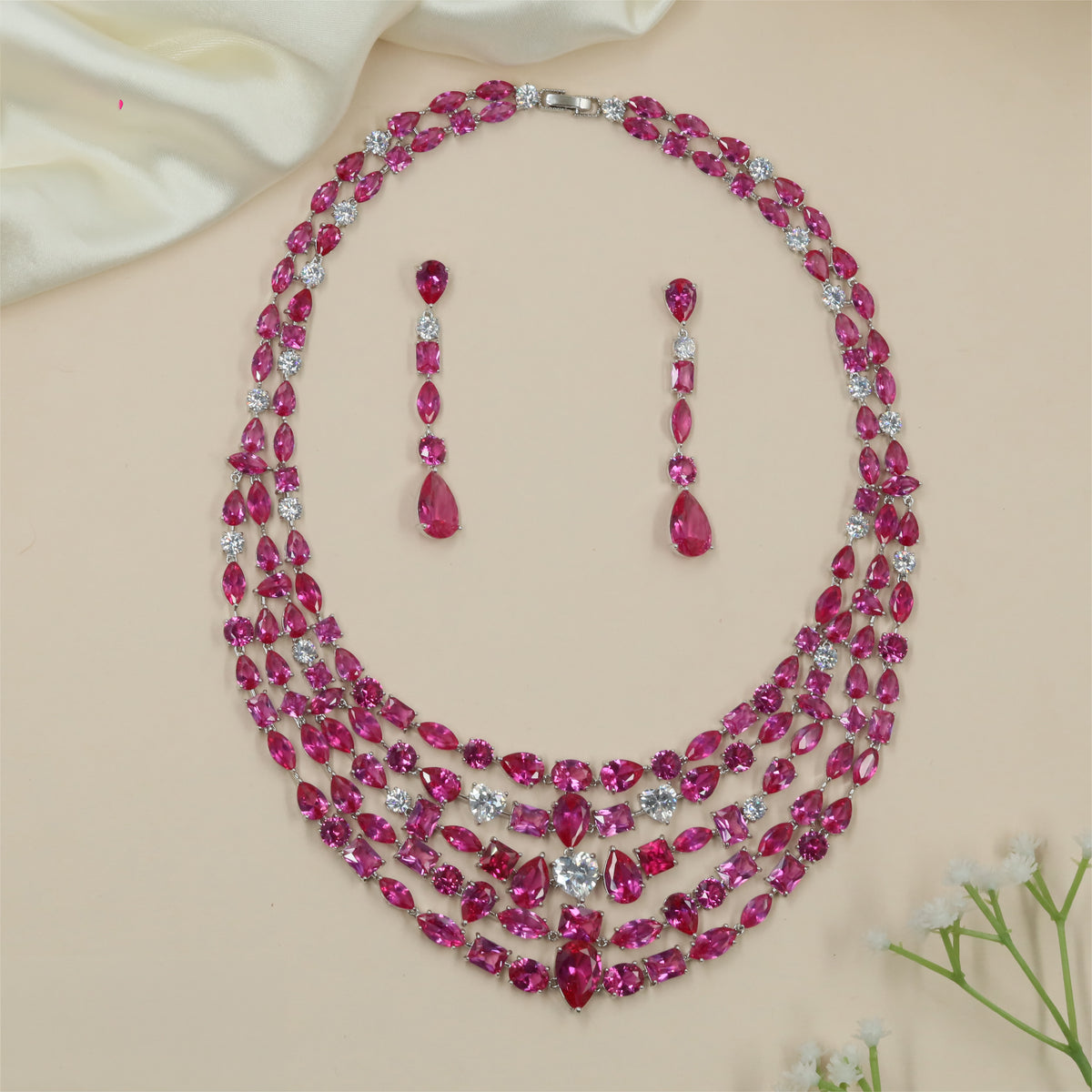 Stylish Rhodium Necklace Featuring Graceful Multi-Strand Work