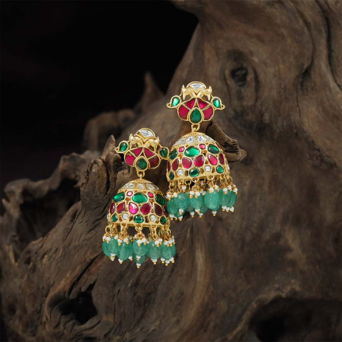Moonlit Bell Jadau Jumka with Detailed Mosaic Arrangement