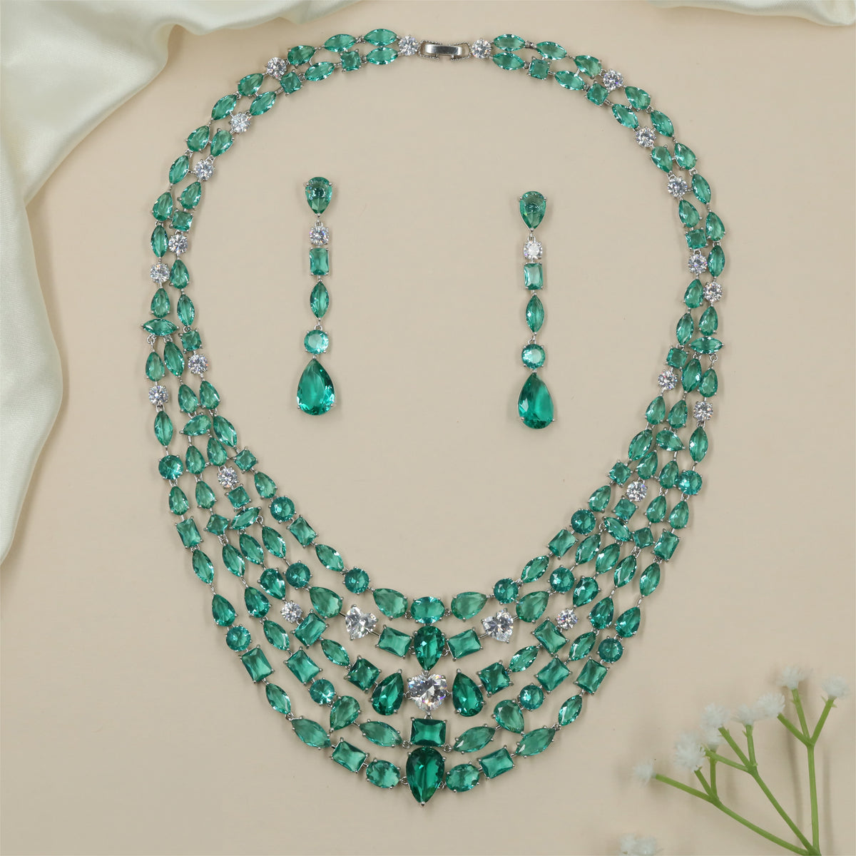 Intricate Rhodium Necklace with Graceful Multi-Strand Design