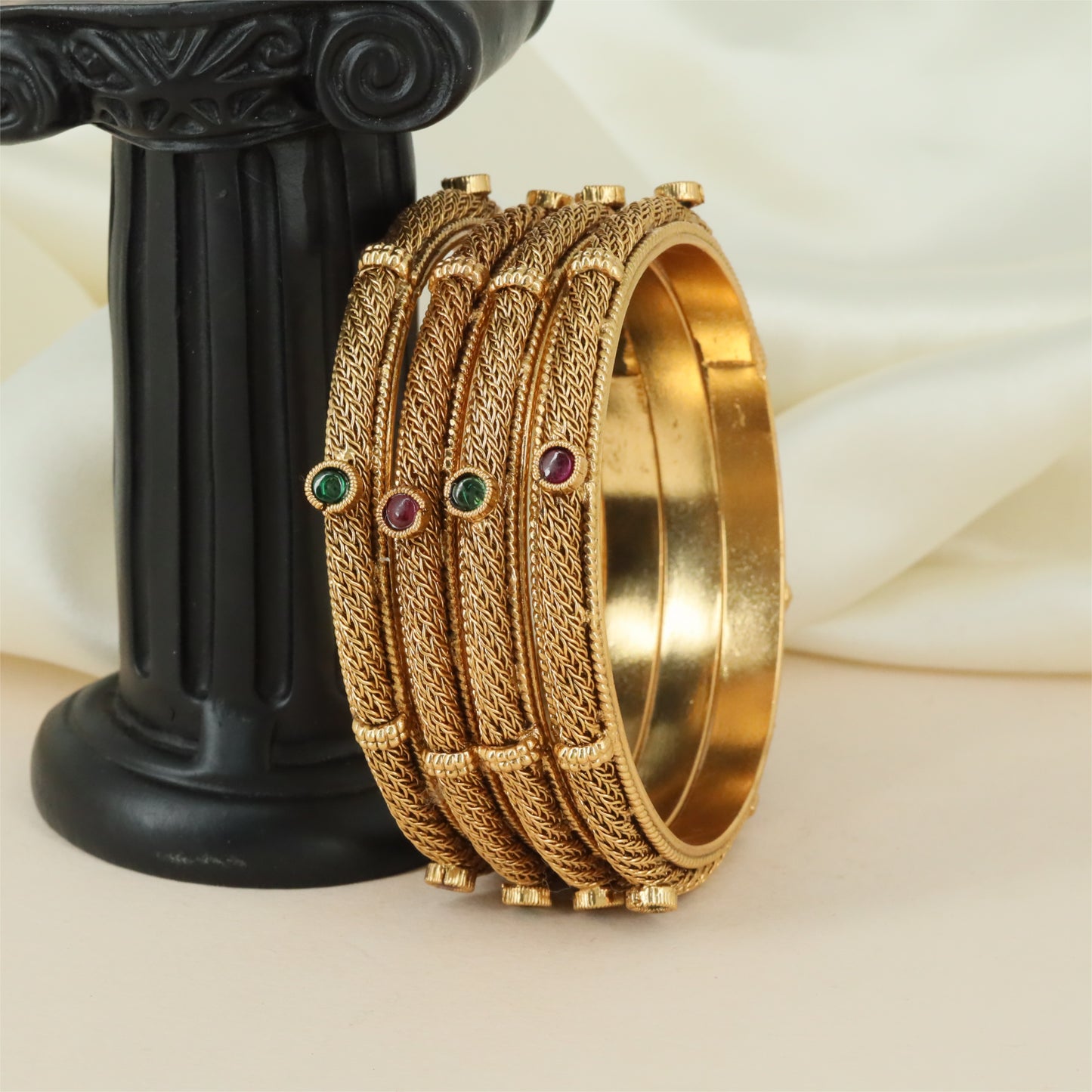 Royal Rope Antique Bangles with Twisted Border Detailing and Raised Accents