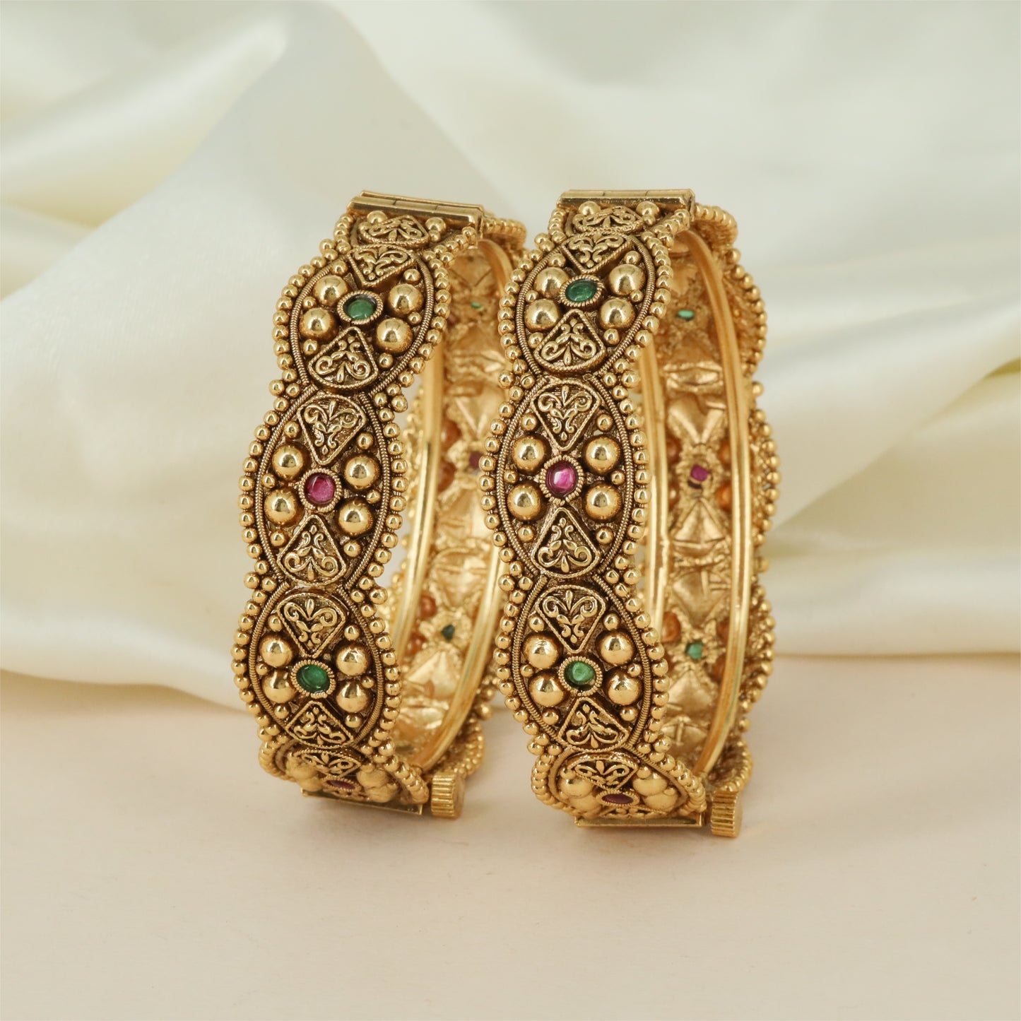 Designer Vine Antique Bangles with Floral Frame Pattern and Carved Layout