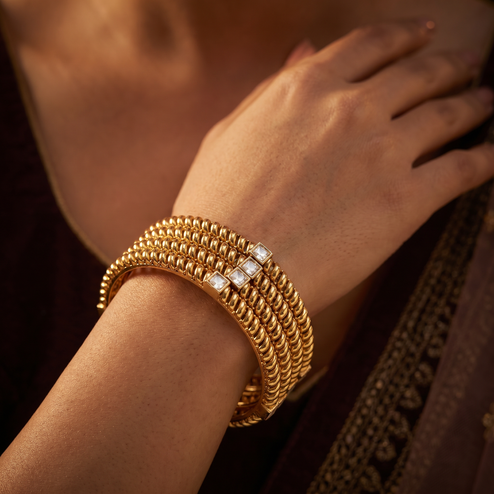 Twisted Border Antique Bangles with Structured Row Layout and Raised Texture
