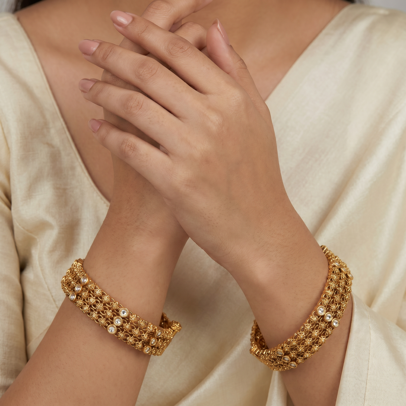 Antique Bangles with Dense Linear Sections and Fine Texture Detailing