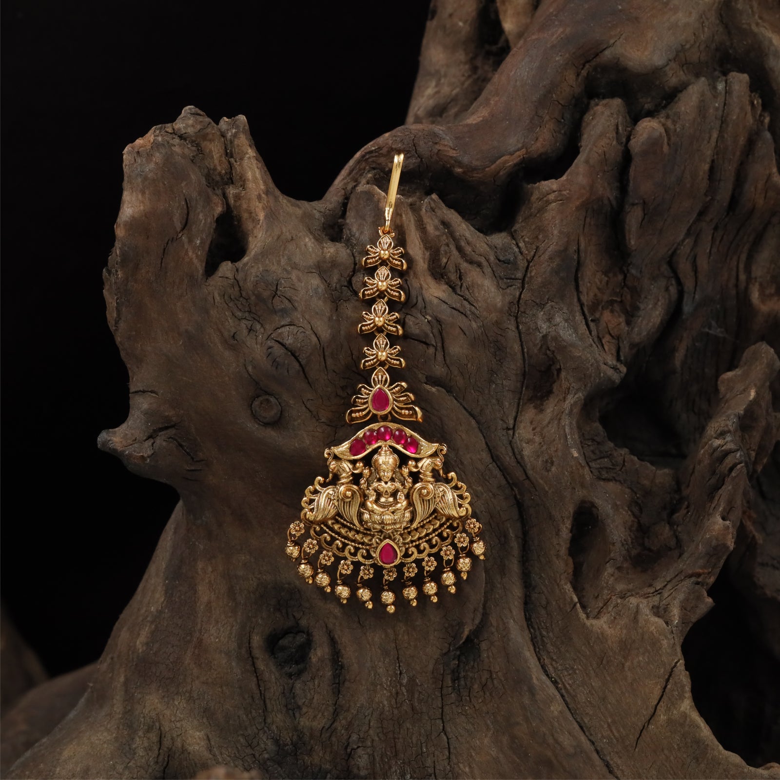 Majestic Lakshmi Pendant Antique Tikka with Peacock Side Frames