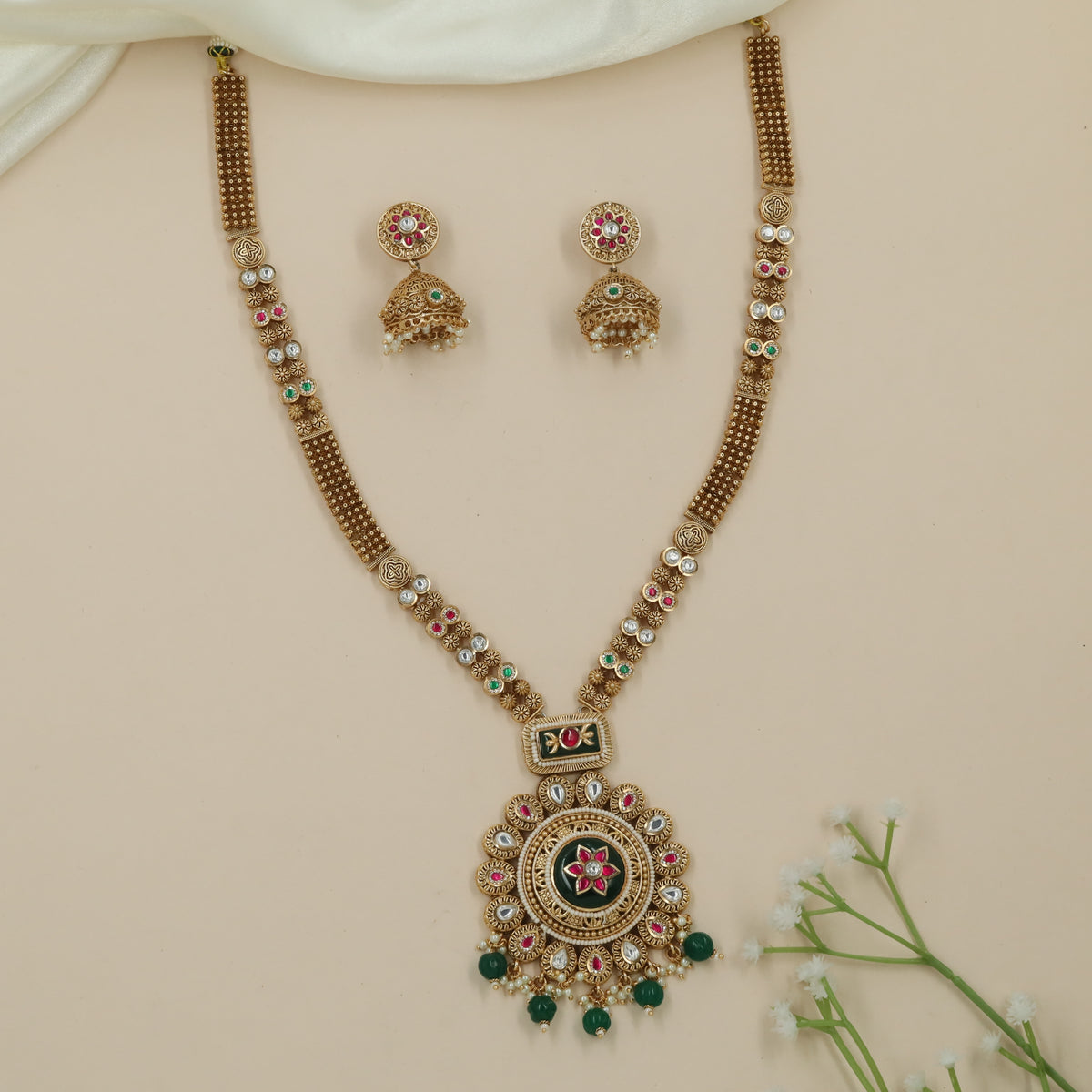 Royal Rosette Kundan Long Haara with Multi Strand Chain Work