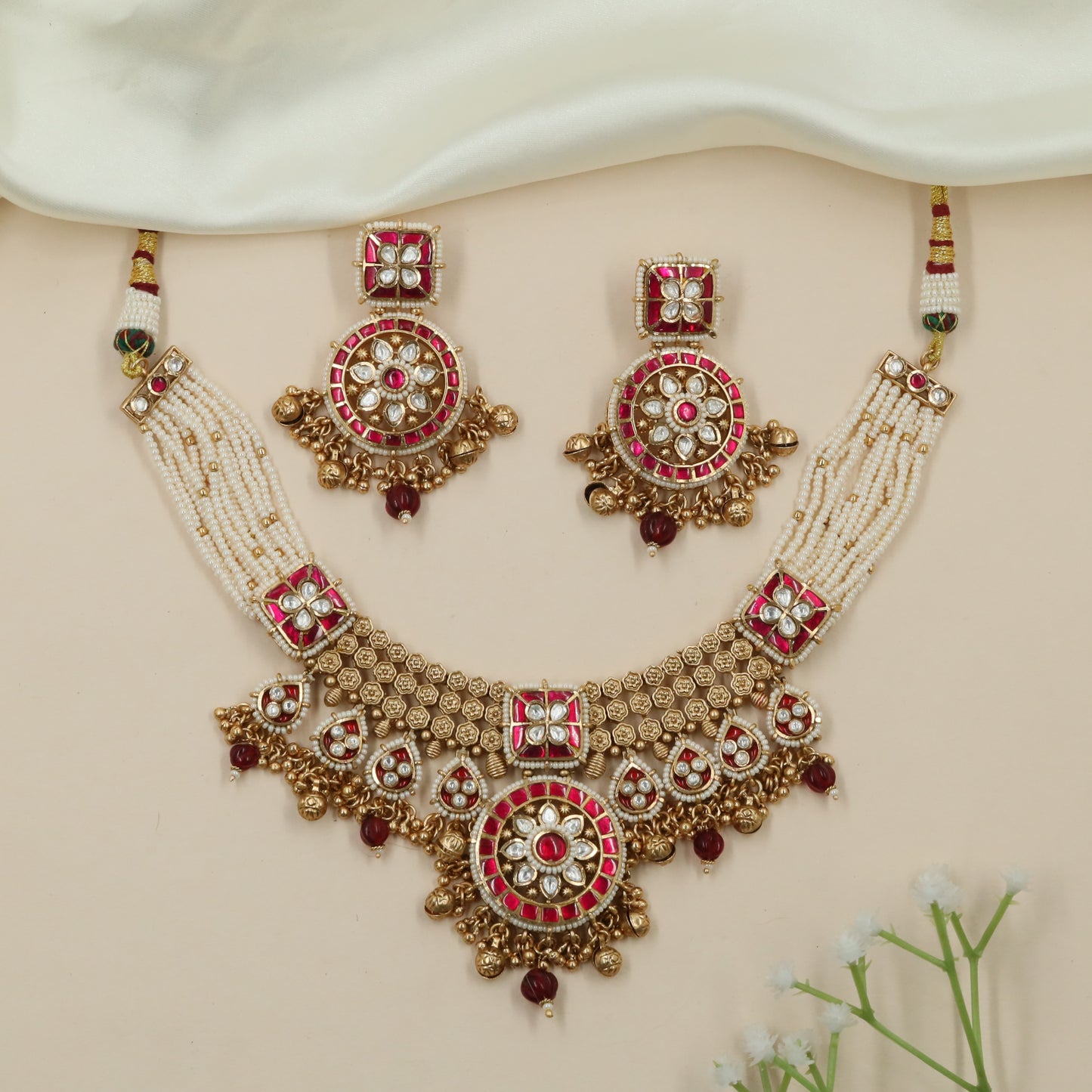 Emblem Disc Kundan Pearl Choker with Circular Centre Pendant