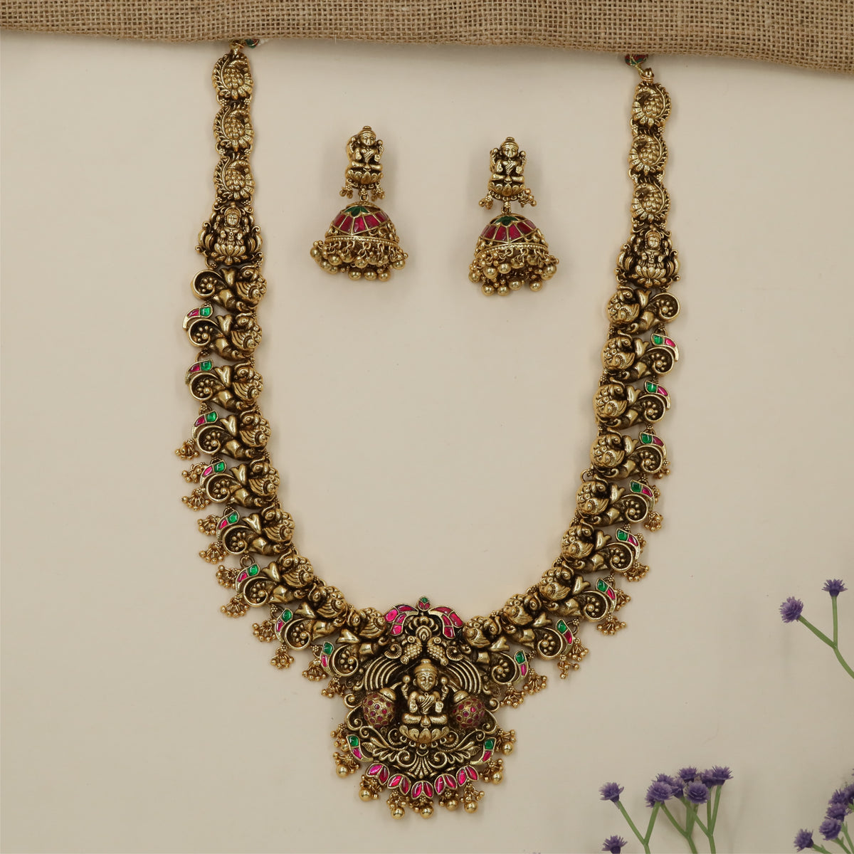Grand Peacock Connector Pendant Long Haara Necklace