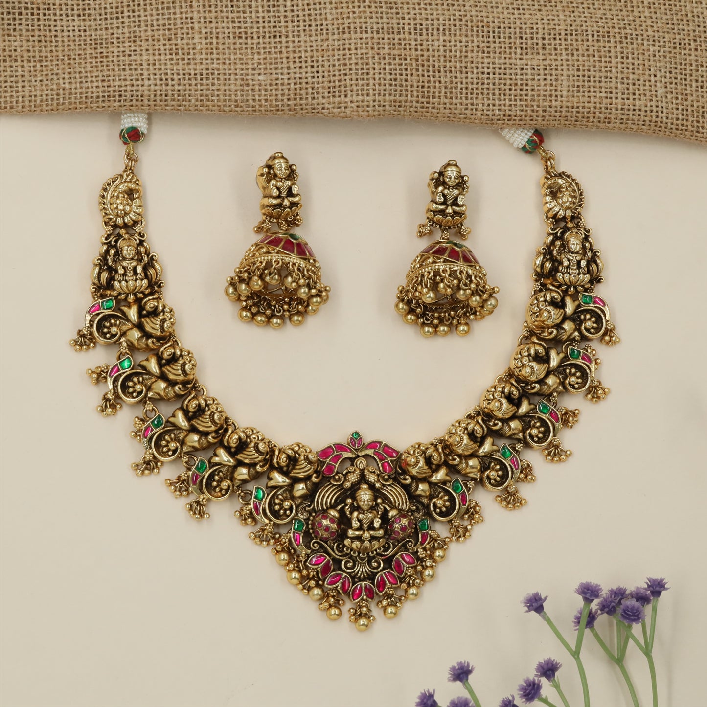 Grand Lakshmi Peacock Antique Necklace
