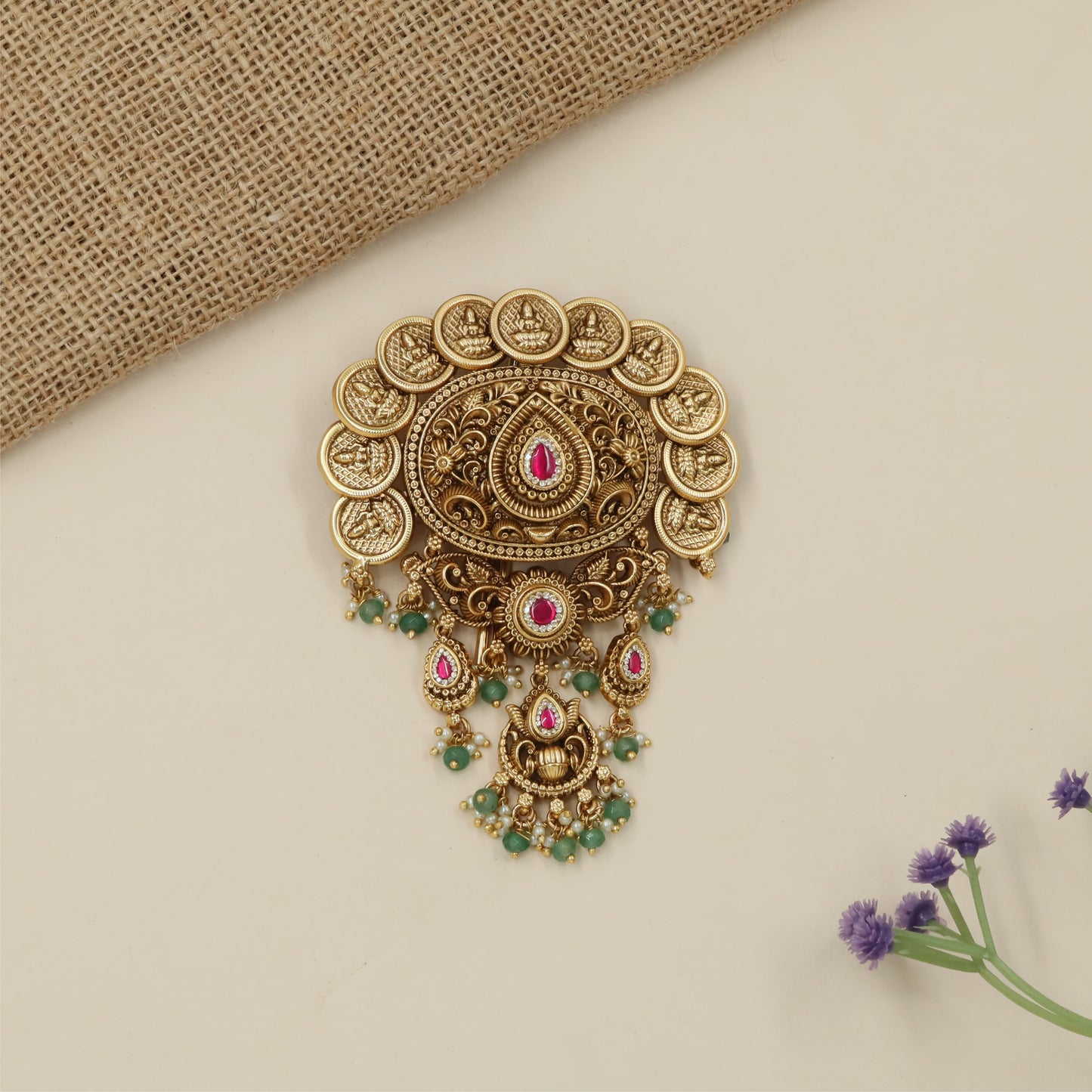 Grand Lakshmi Coin Cluster Antique Jade Bille