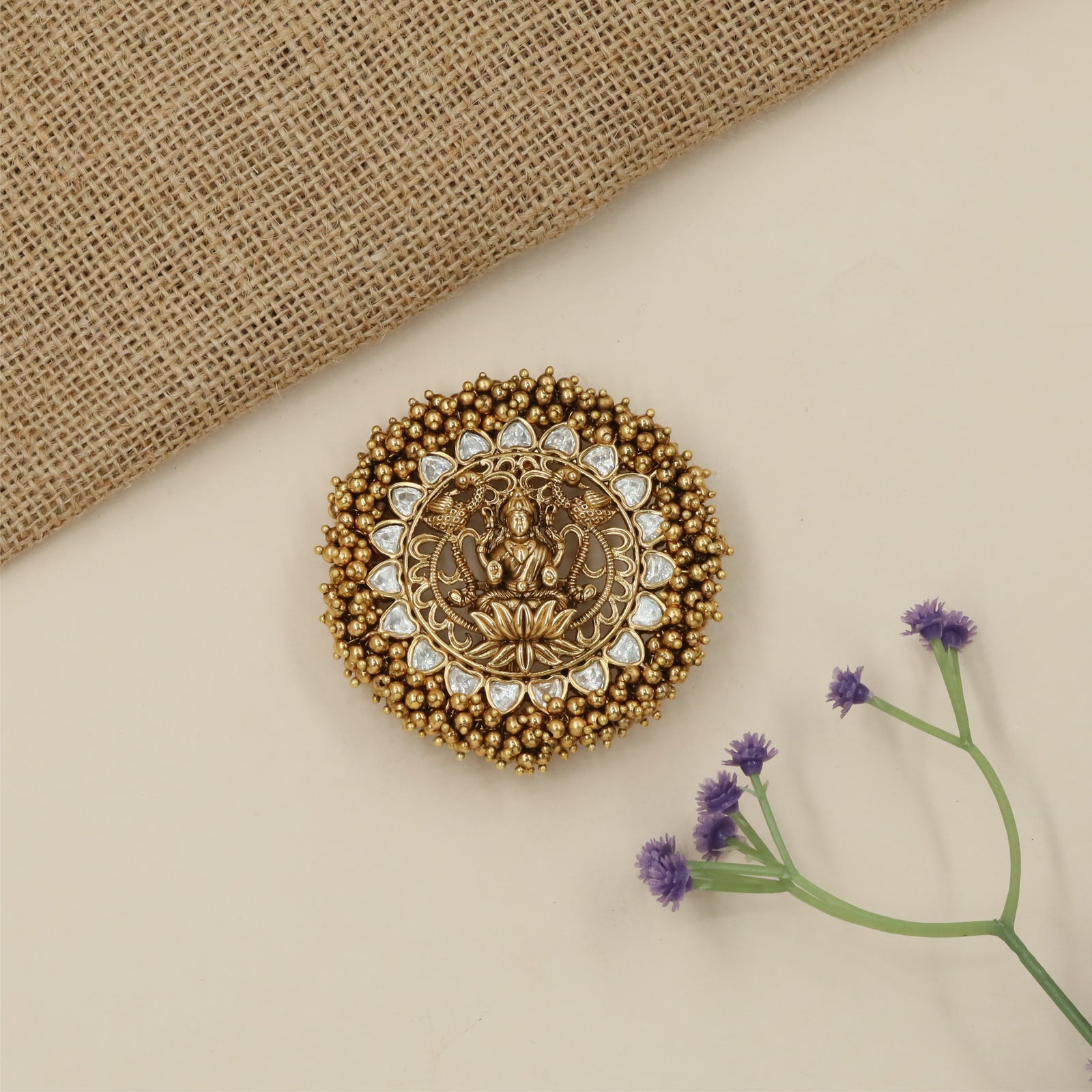 Royal Devotional Frame Antique Jade Bille with Circular Pearl Detailing