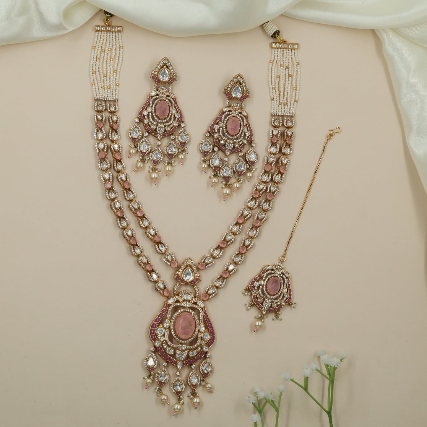 Empire Oval Kundan Pearl Long Haara with Twin Row Structure