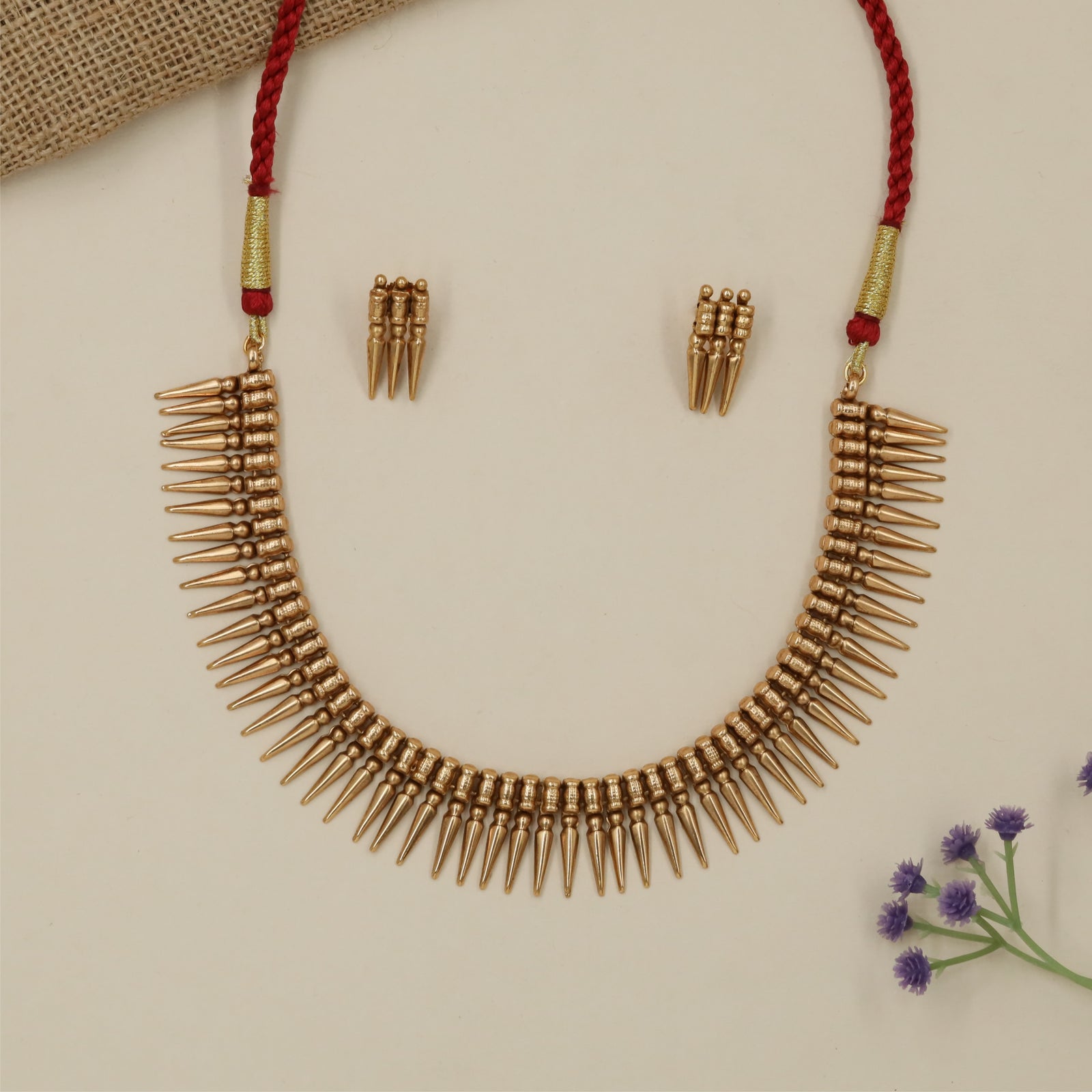 Arrow Fringe Antique Necklace with Layered Spike Border Detailing