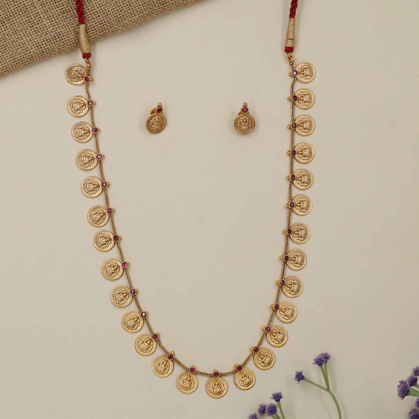 Premium Lakshmi Medallion Long Haara with Ornamental Coin Layout