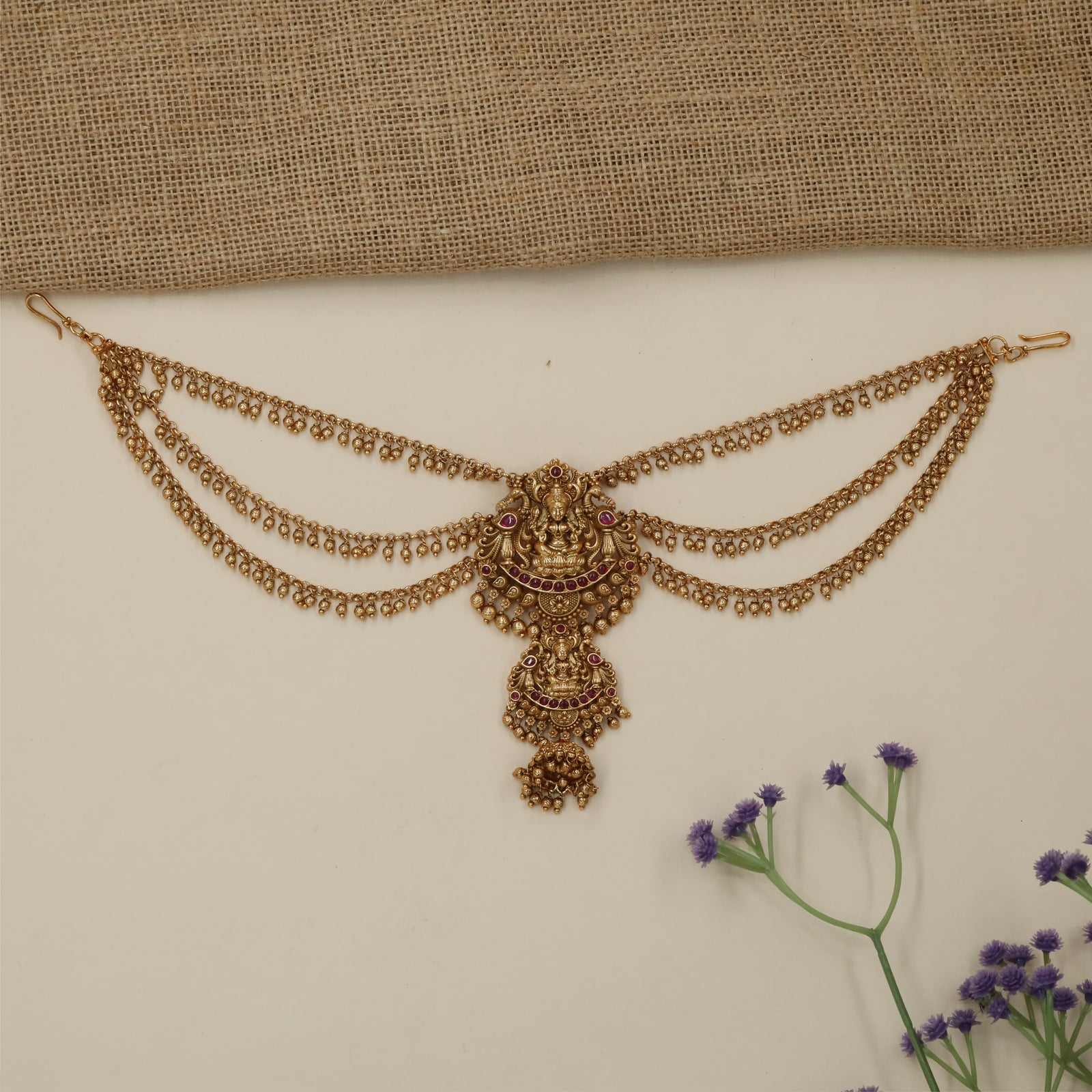 Glorious Pearl Layer Antique Jade Bille Mati with Sculpted Pendant