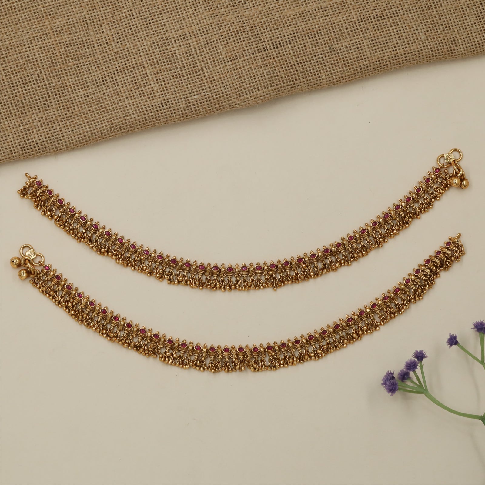 Drape Link Antique Payal with Decorative Cluster Accents