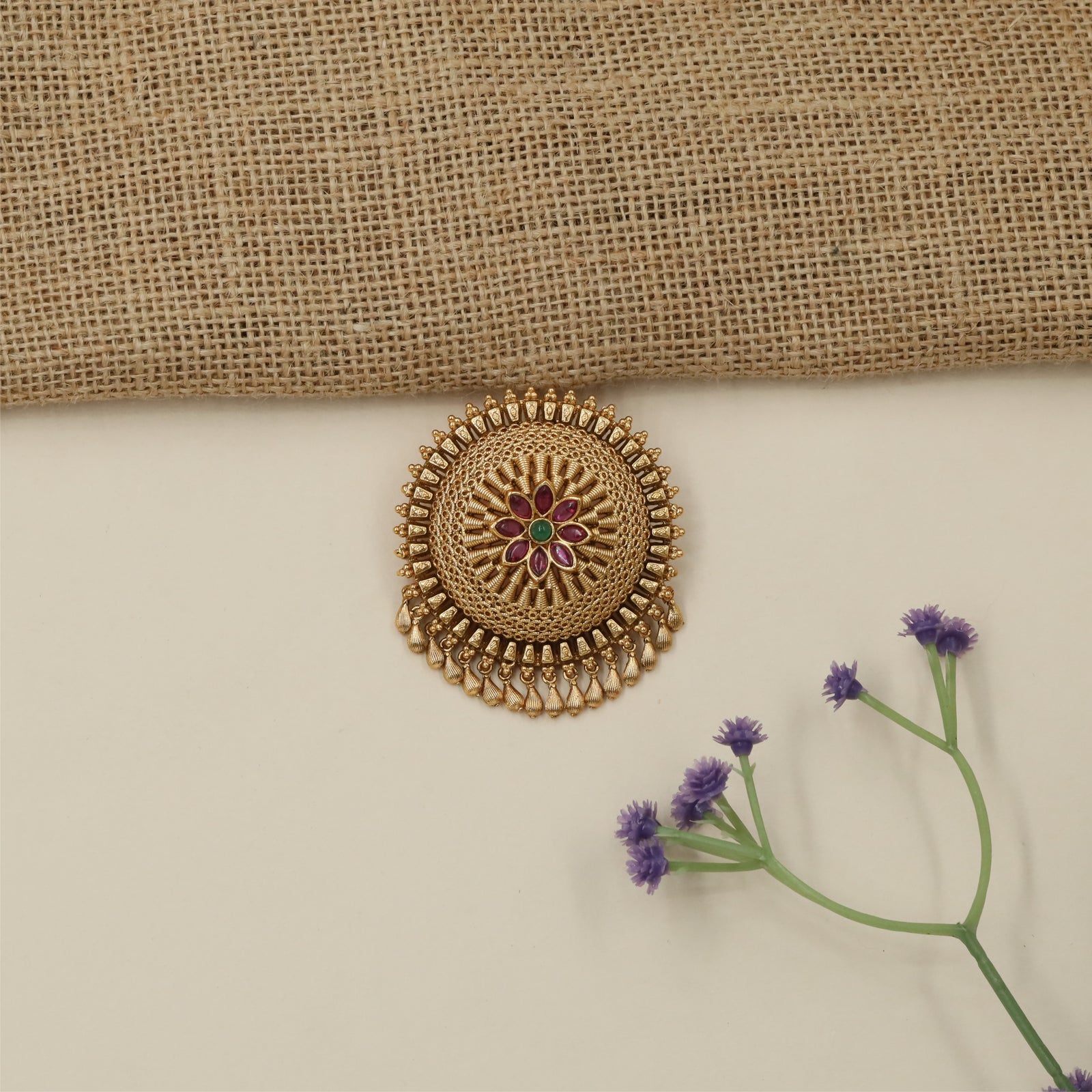 Meher Floral Sunray Antique Jade Bille with Ornamental Drop Borders