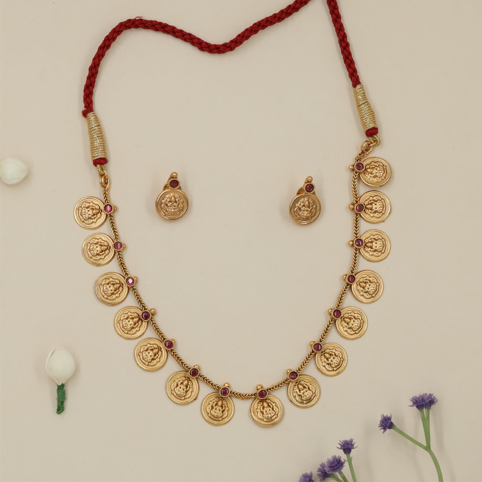 Structured Coin Border Antique Necklace with Ornamental Motif Work