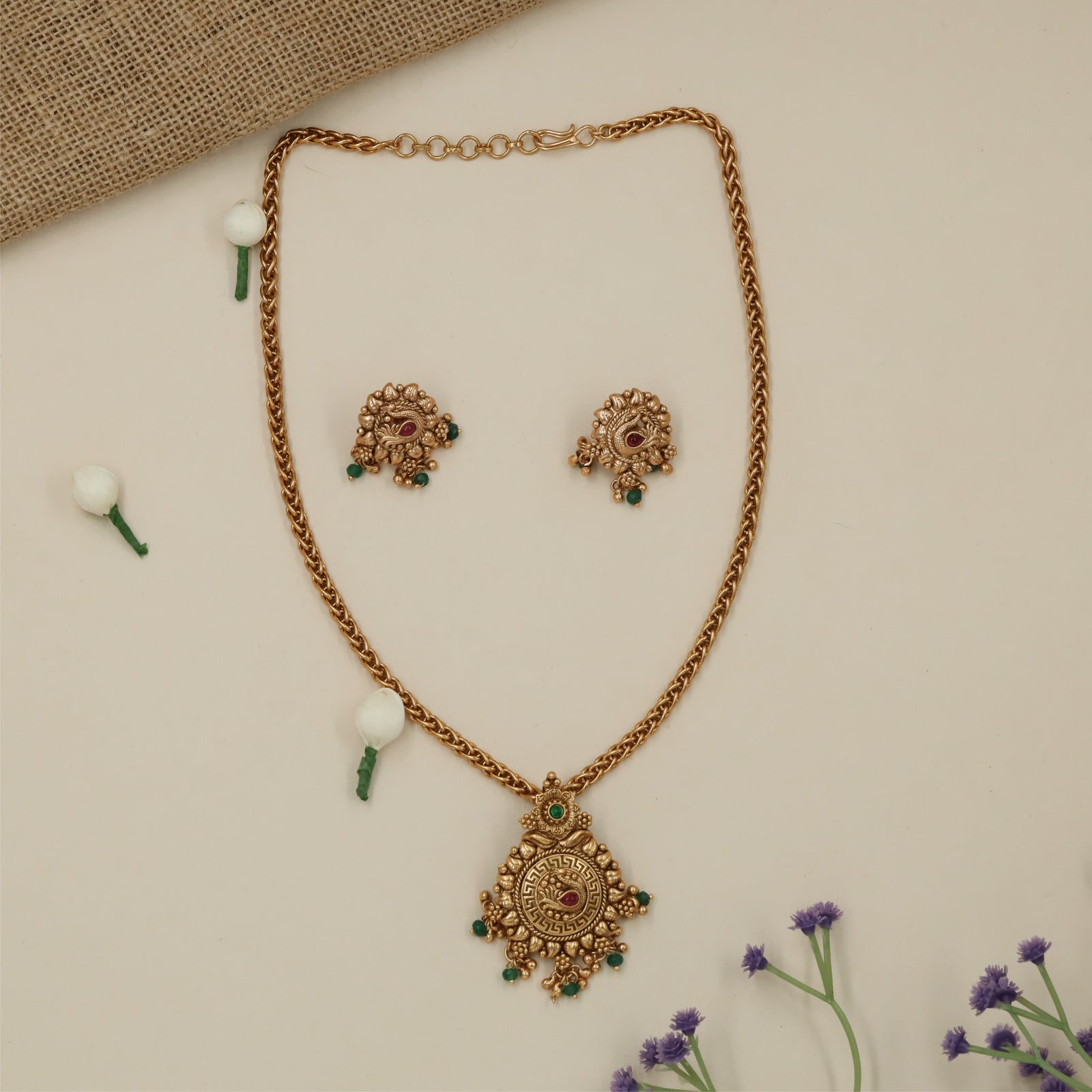 Heritage Peacock Disc Antique Chain With Pendant