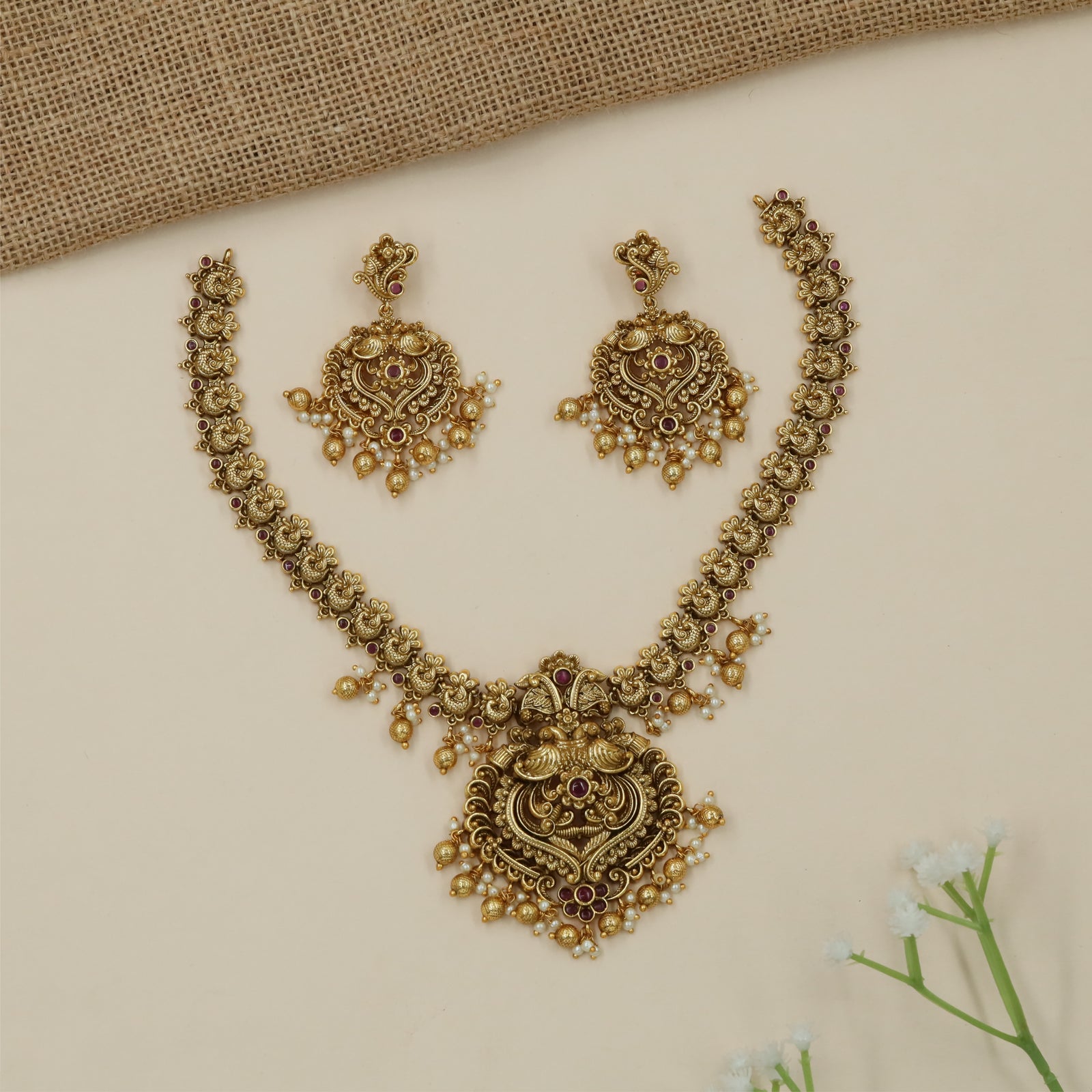 Signature Peacock Pendant Necklace with Ornamental Fringe Finish