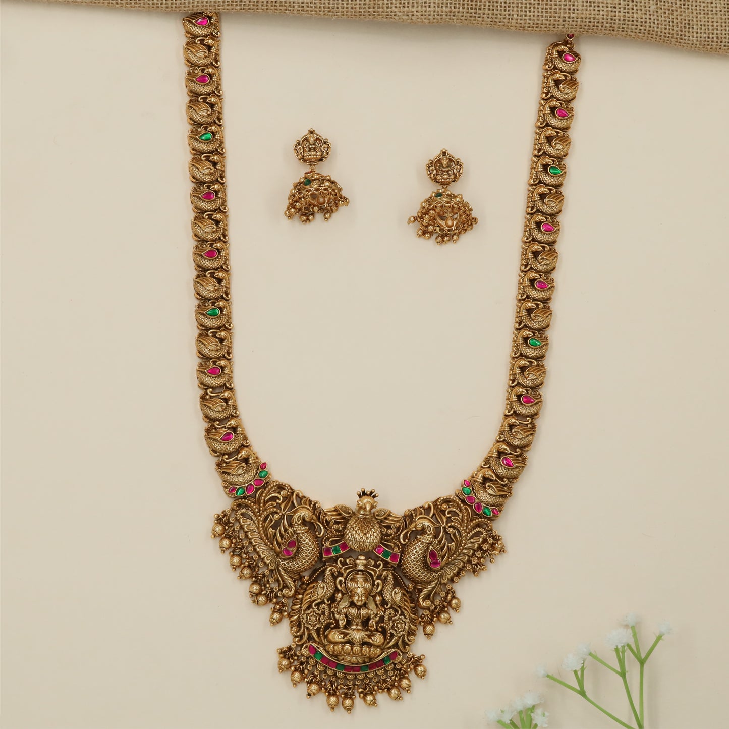 Grand Lakshmi Peacock Drop Antique Long Haara