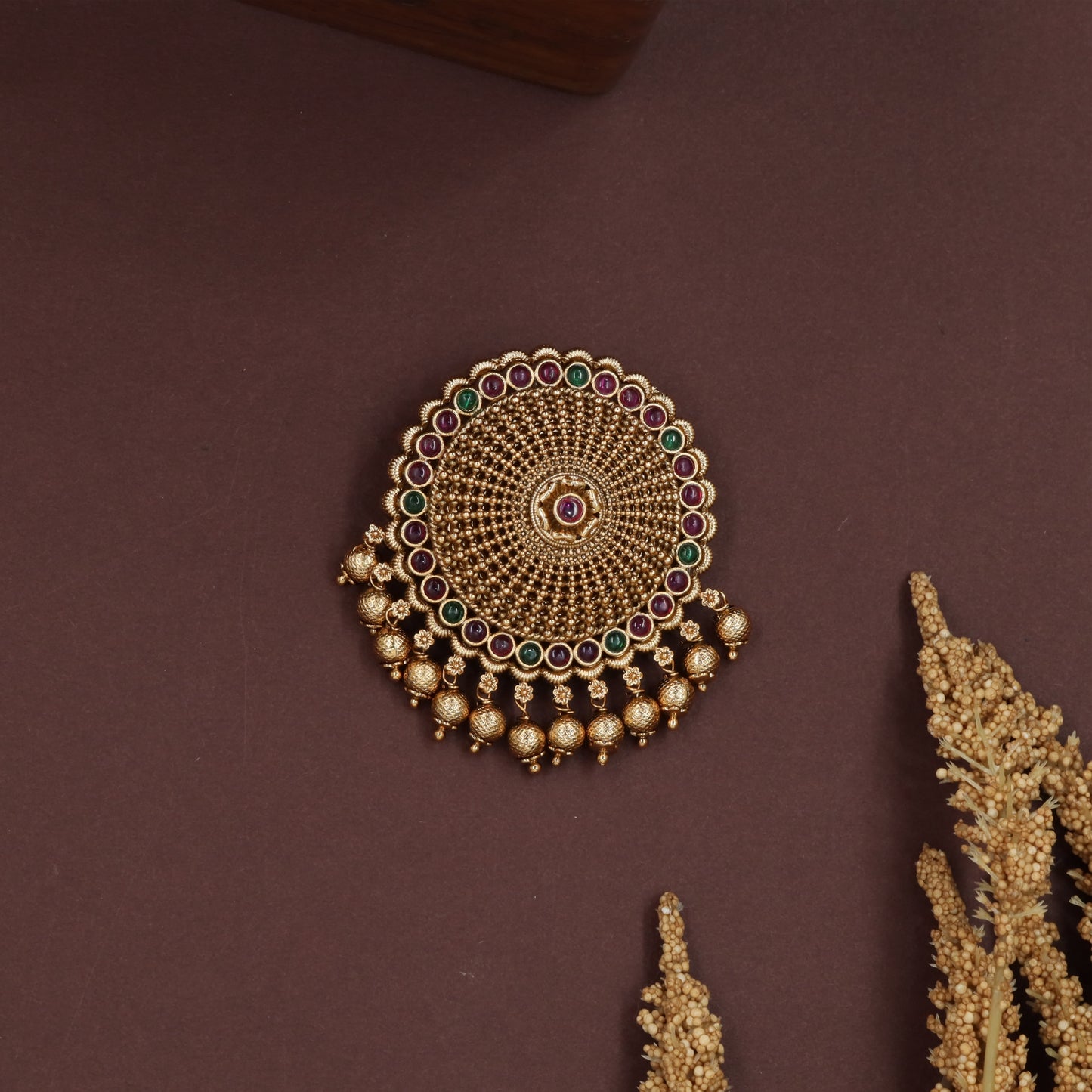 Granulated disc jade bille with dense bead texture and circular drop fringe