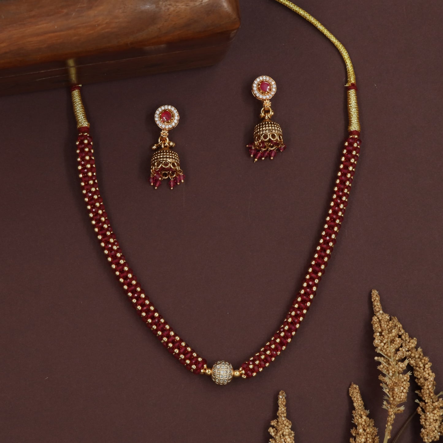 Granular bead antique beads necklace with tight rows and central accent piece