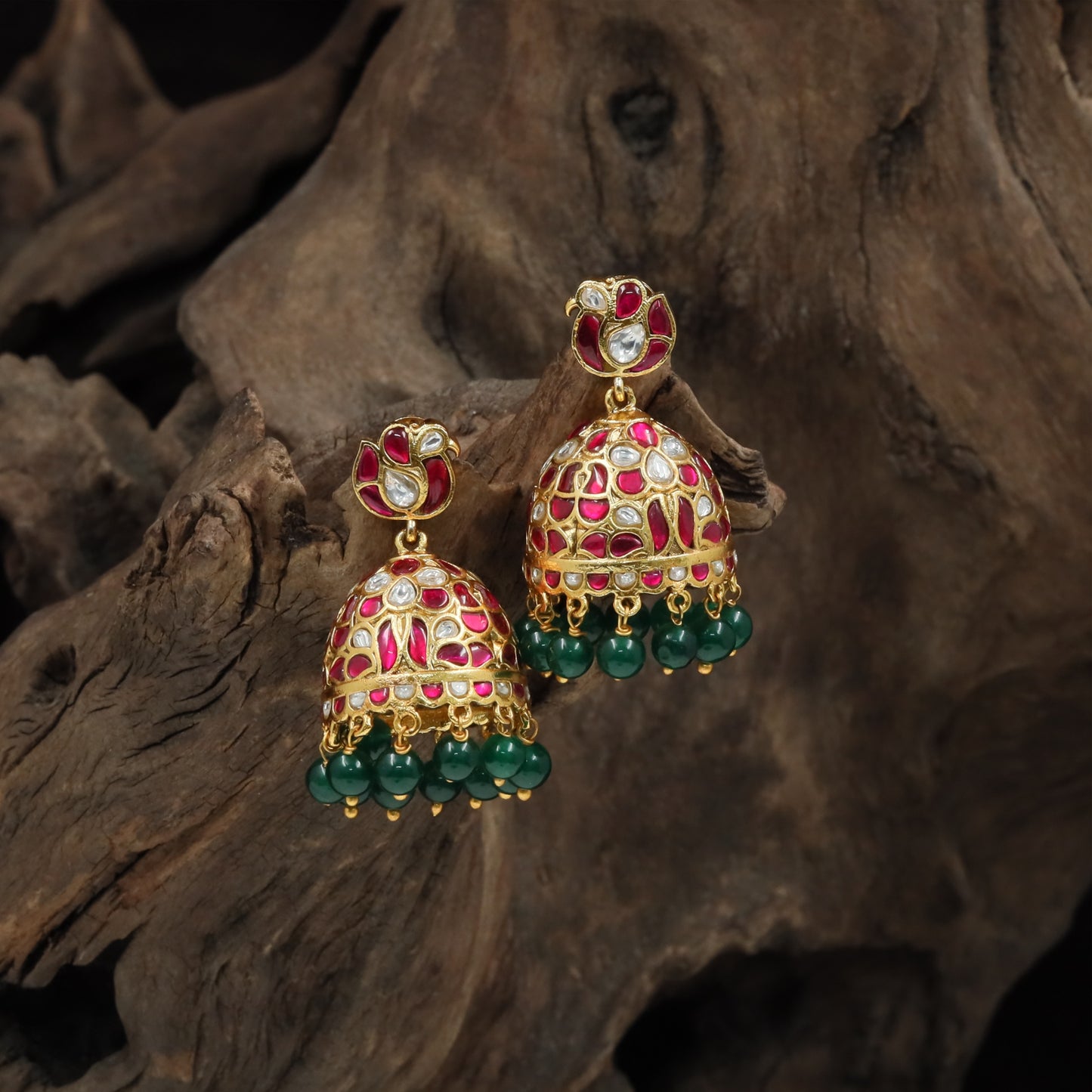Elegant Bell Jadau Jumka with Structured Fringe Pattern
