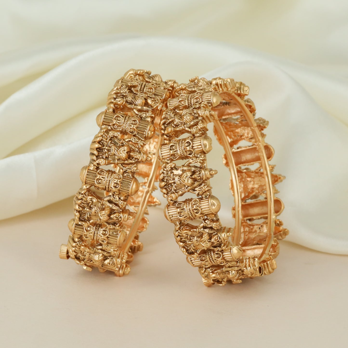Bridal Divine Motif Antique Bangles with Layered Temple Detailing