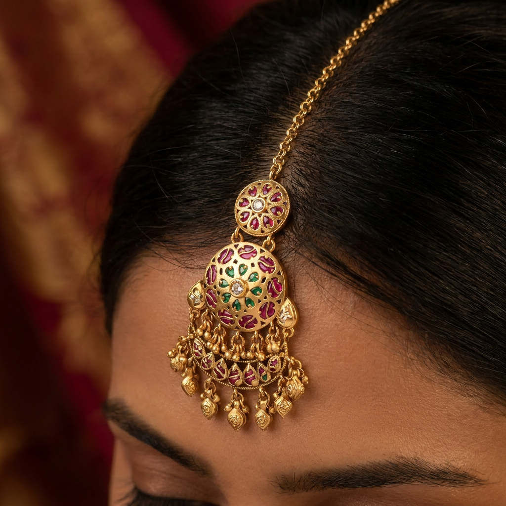 Dune Crest Kundan Tikka with Layered Disc Arrangement