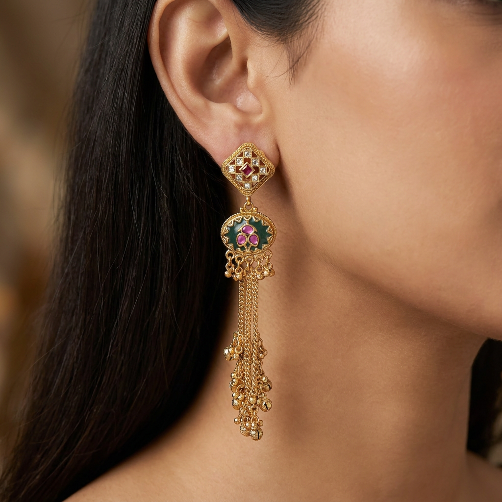 Everglow Panel Kundan Hanging with Diamond Stud Top