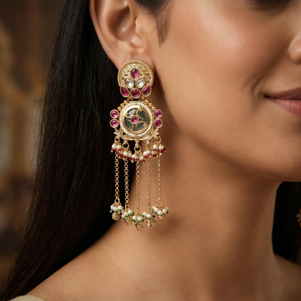 Jewelmist Frame Kundan Hanging with Hanging Drop Border