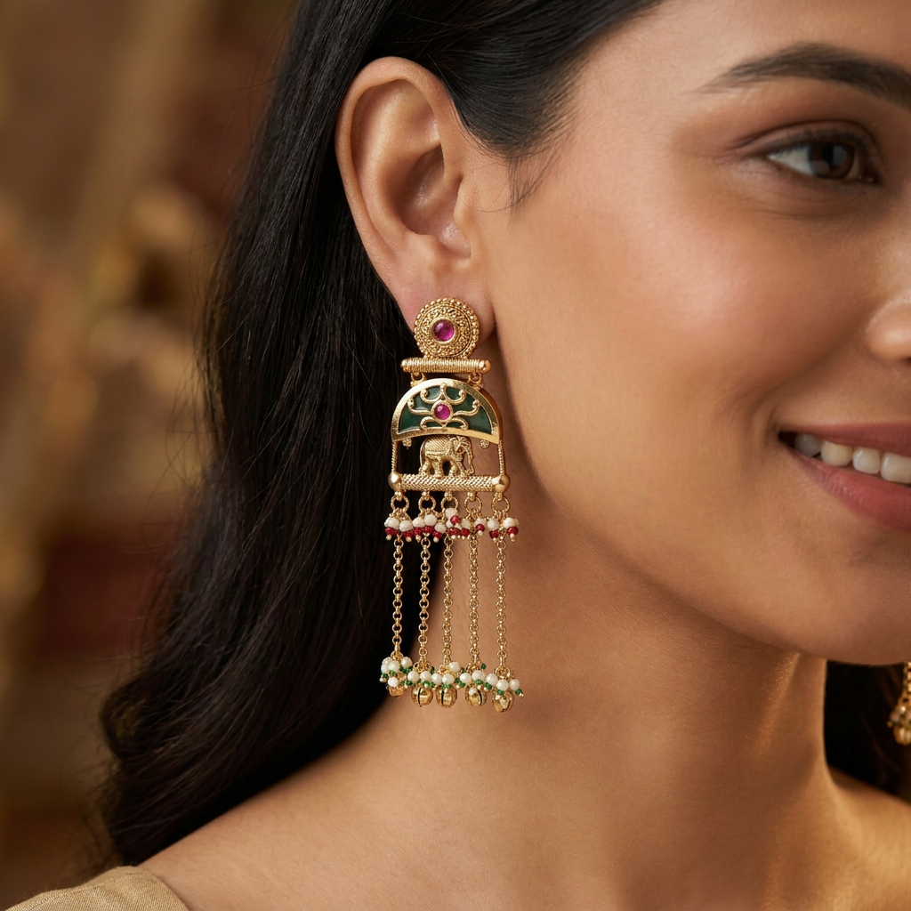 Moonspire Hanging Kundan Hanging with Elephant Panel Detailing