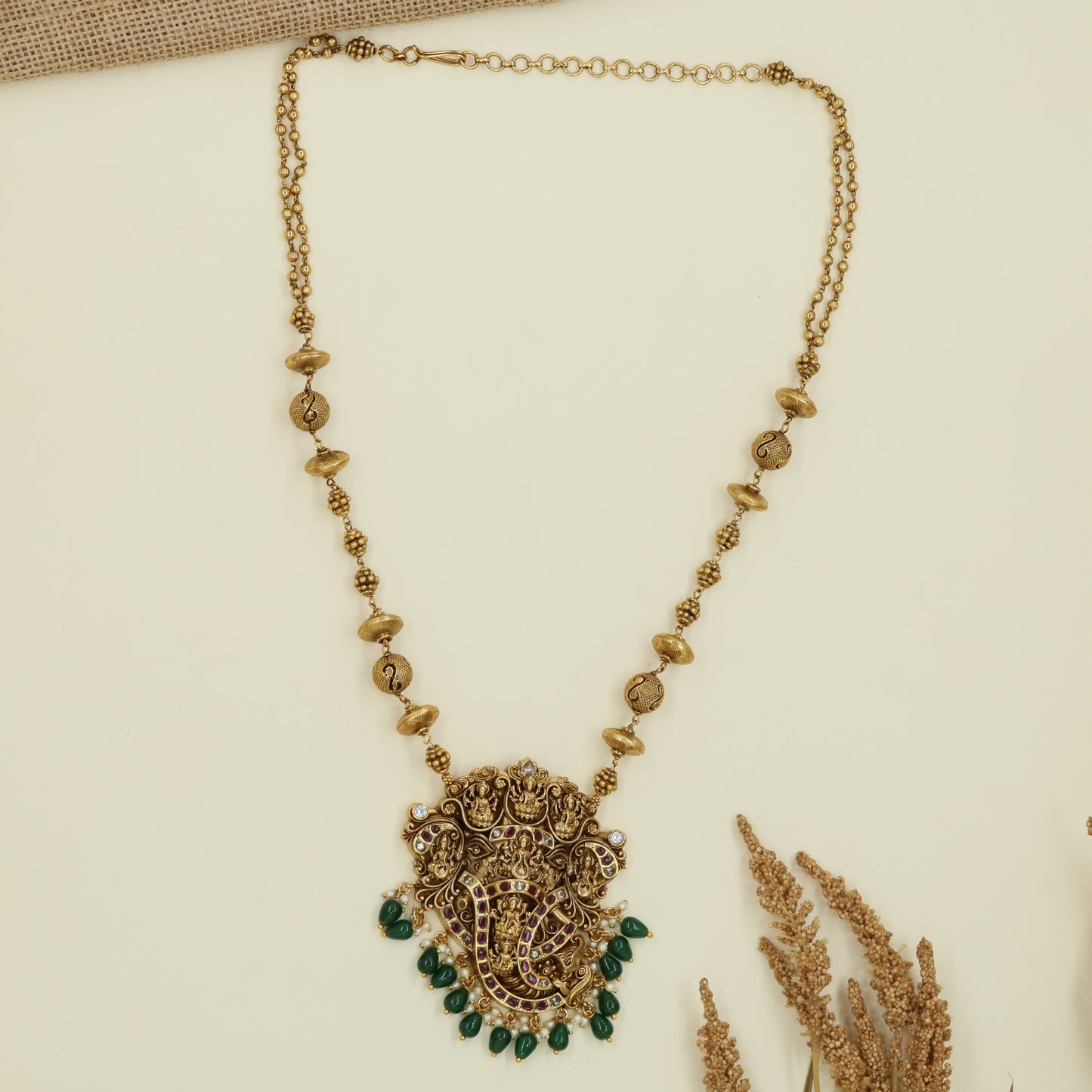 Peacock Chain with Pendant and Lakshmi Temple Centerpiece