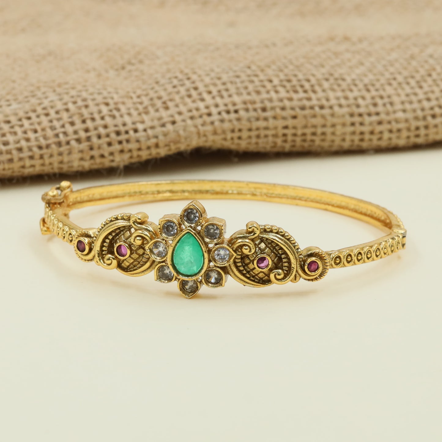 Floral Kada with Raised Center Frame Detailing