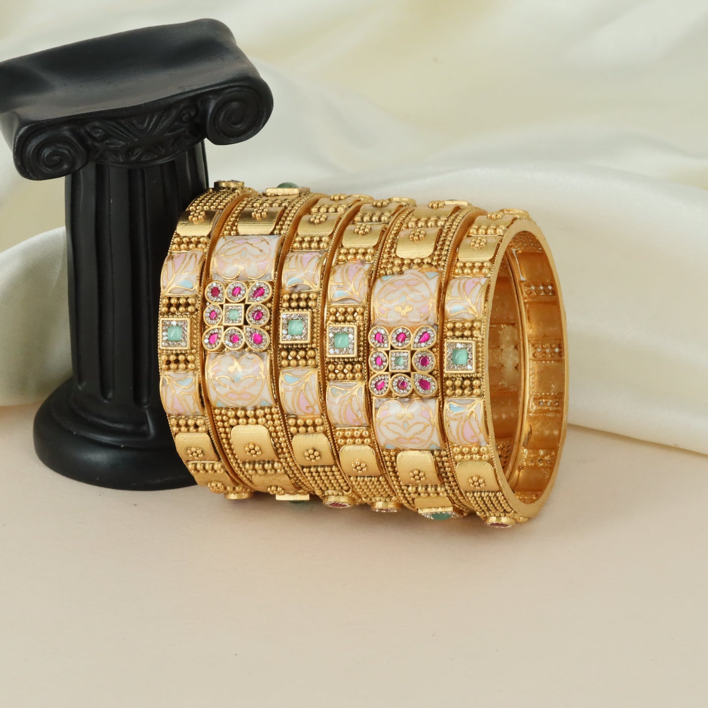Heritage Square Kundan Bangles with Ornamental Tile Styling