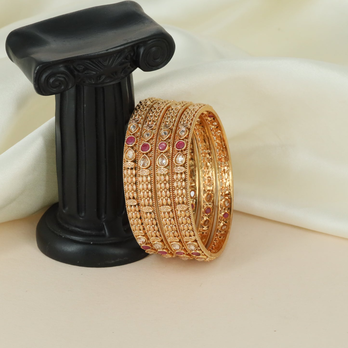 Intricate Stone Layout Antique Bangles with Layered Pear Styling