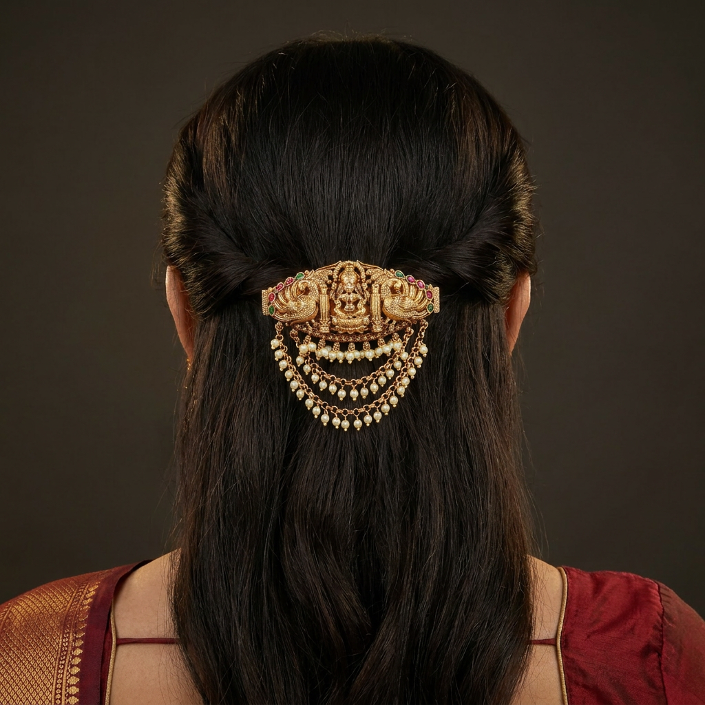 Heritage Swan Clip with Layered Hanging Pearl Borders