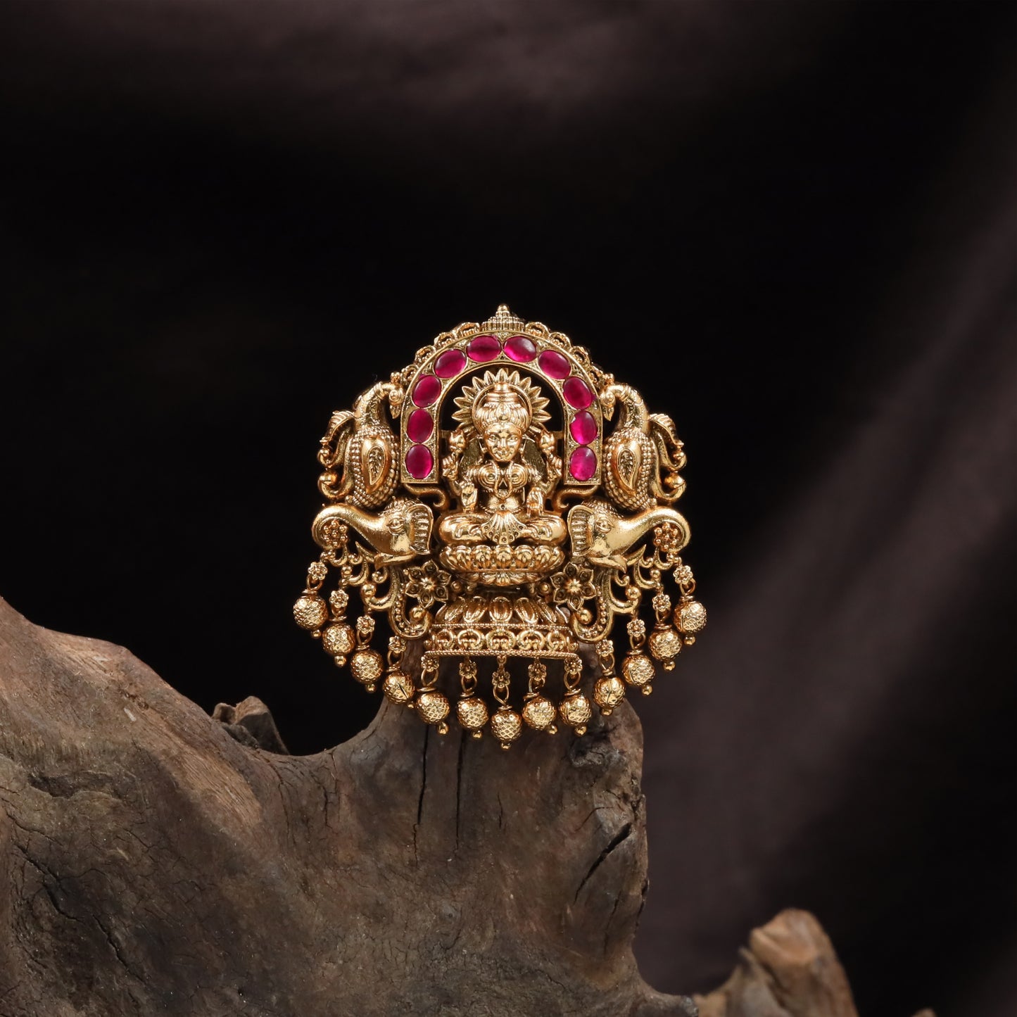 Royal Lakshmi Jade Bille with Elephant Side Panels and Fringe Drops