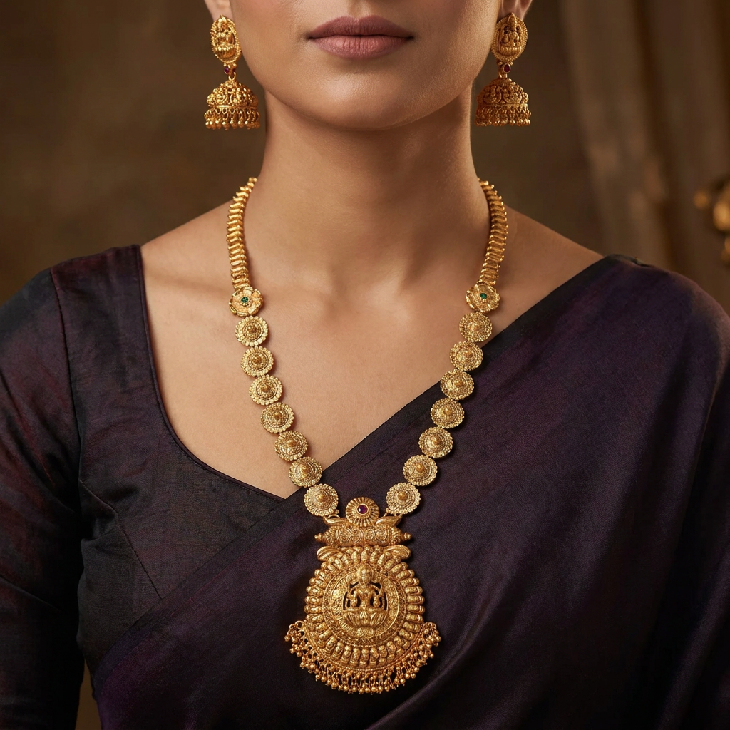 Bloom Coin Antique Long Haara with Temple Disc Chain