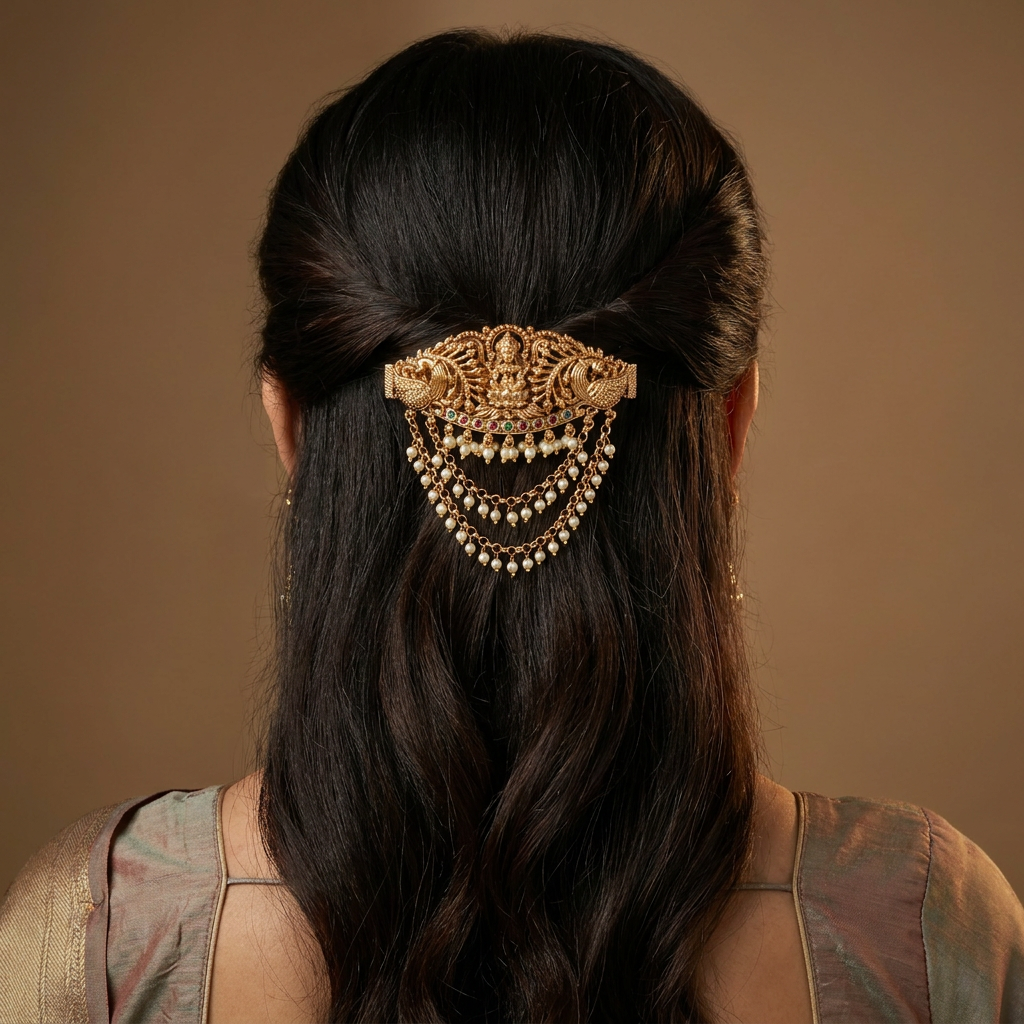 Premium Pearl Clip with Layered Chain Drape Styling