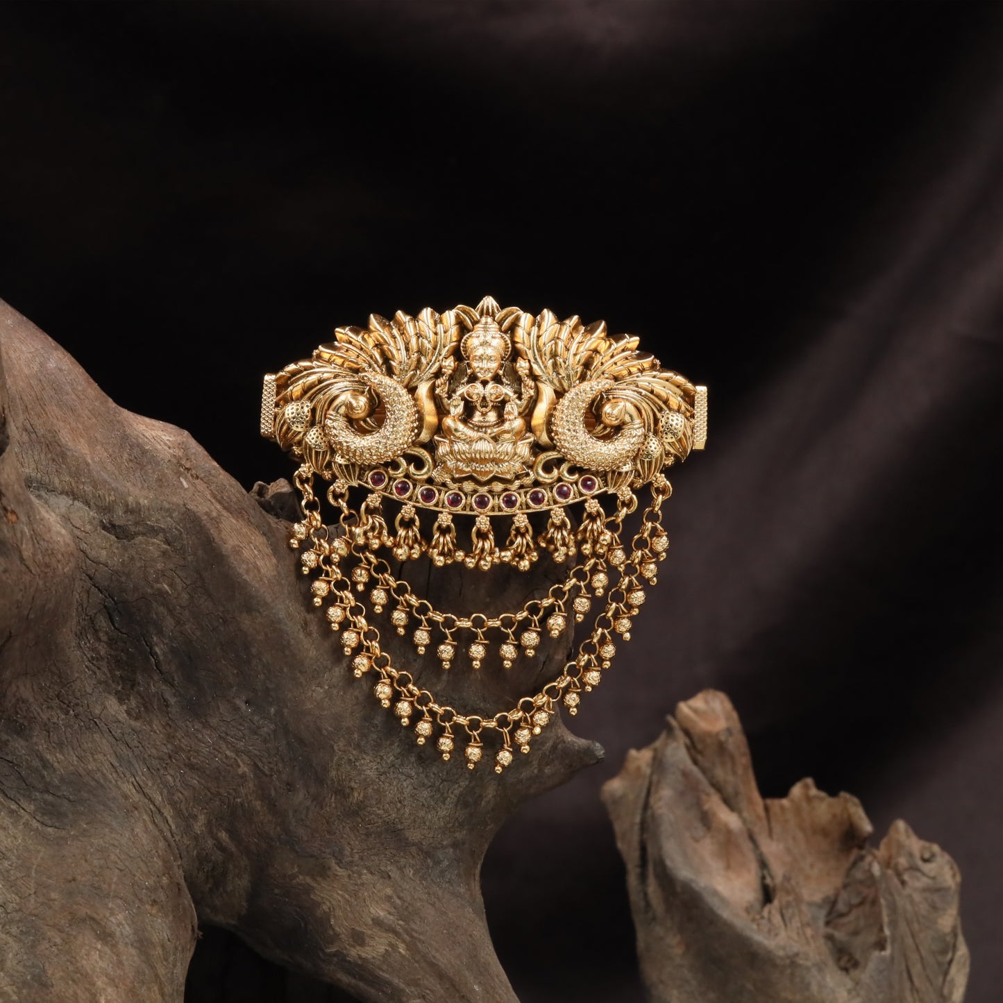 Grand Peacock Clip with Raised Lakshmi Centerpiece Design