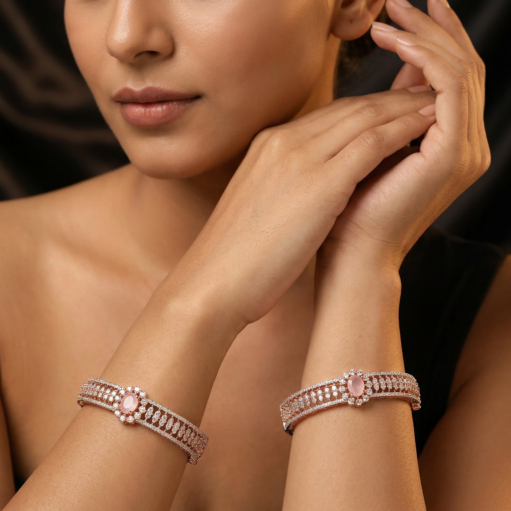 Open Frame Rose Gold Bangles with Structured Centre Highlight Sections