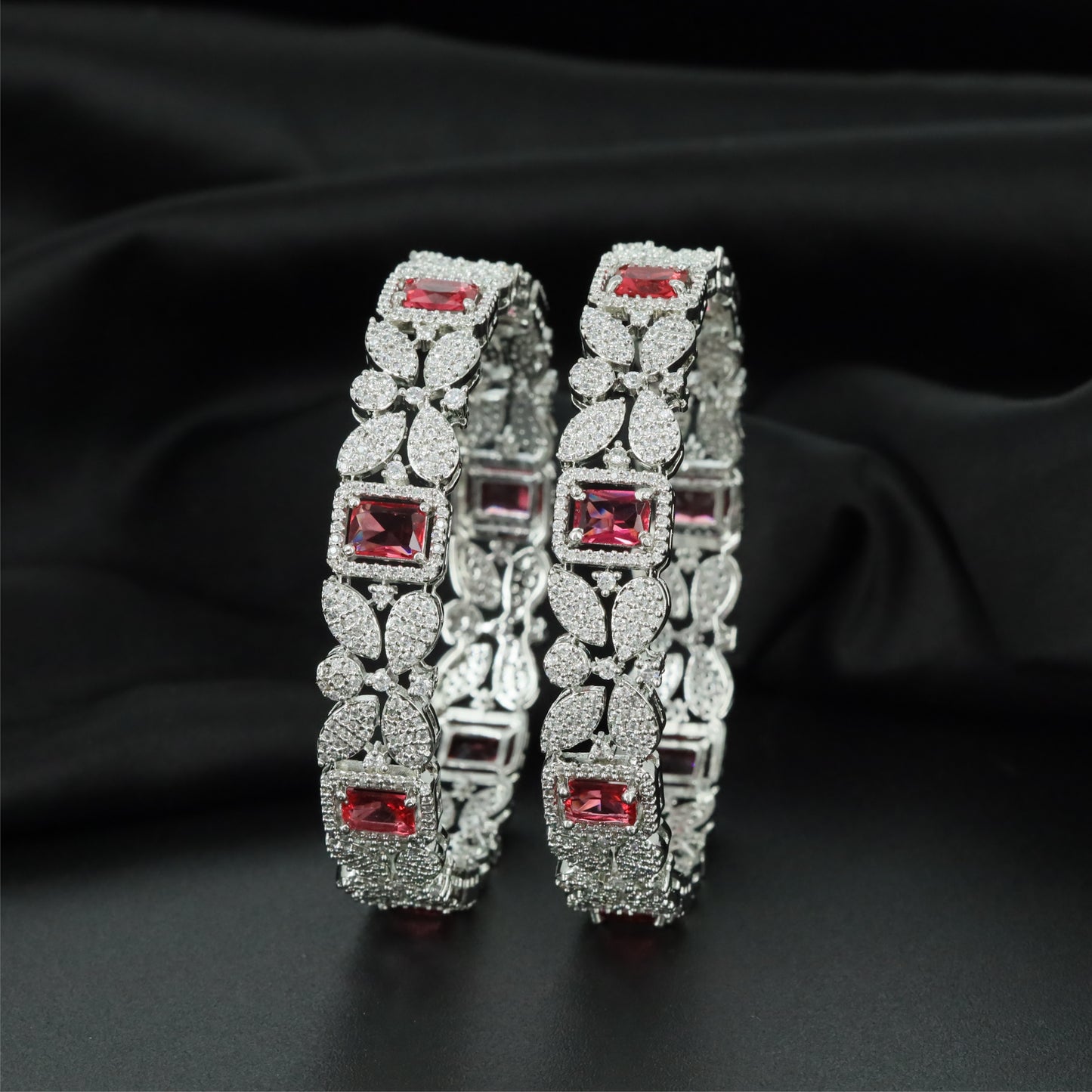 Forge Botanical Rhodium Bangles with Ornamental Openwork Profile