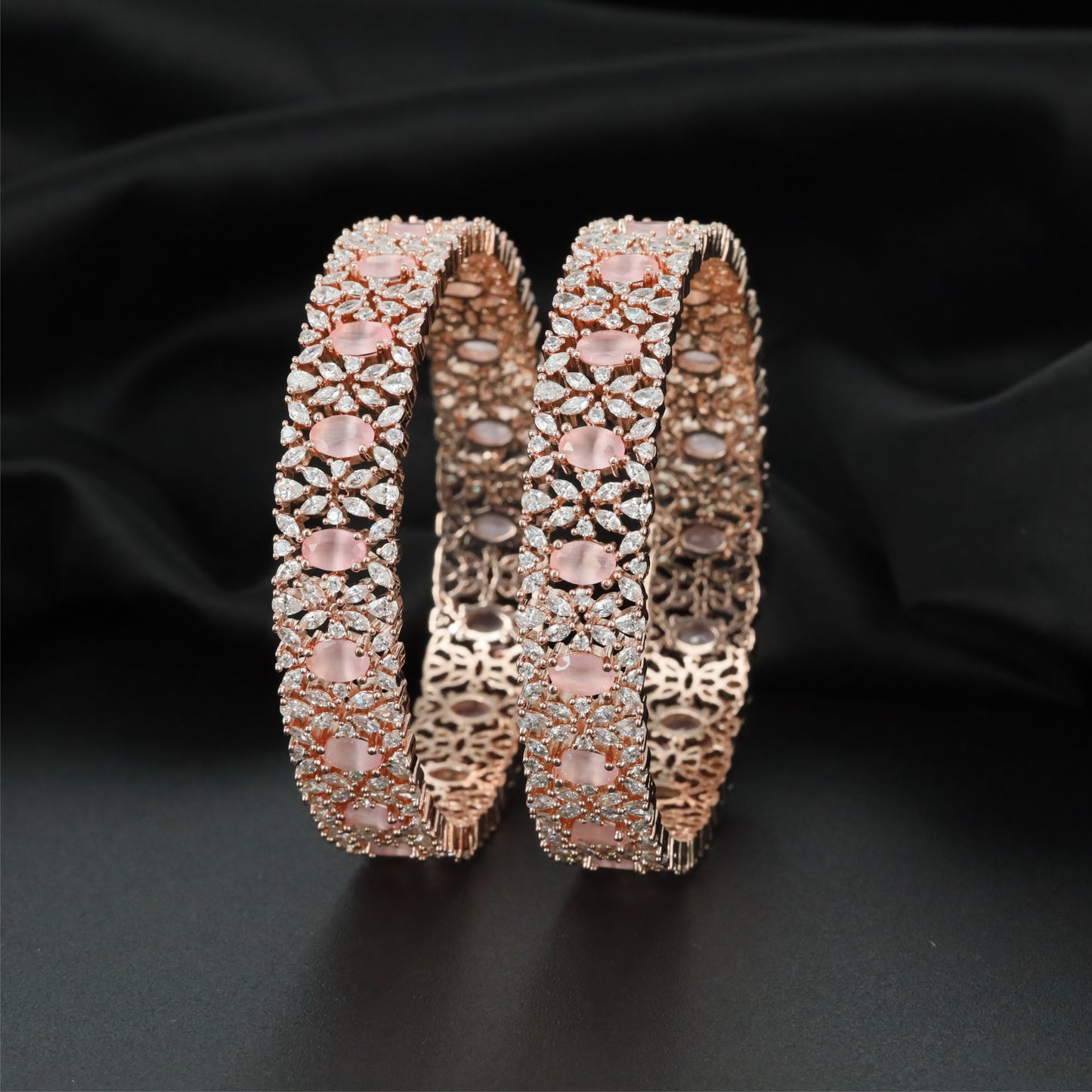 Hexa Bloom Network Rose Gold Bangles with Sculpted Open Formation