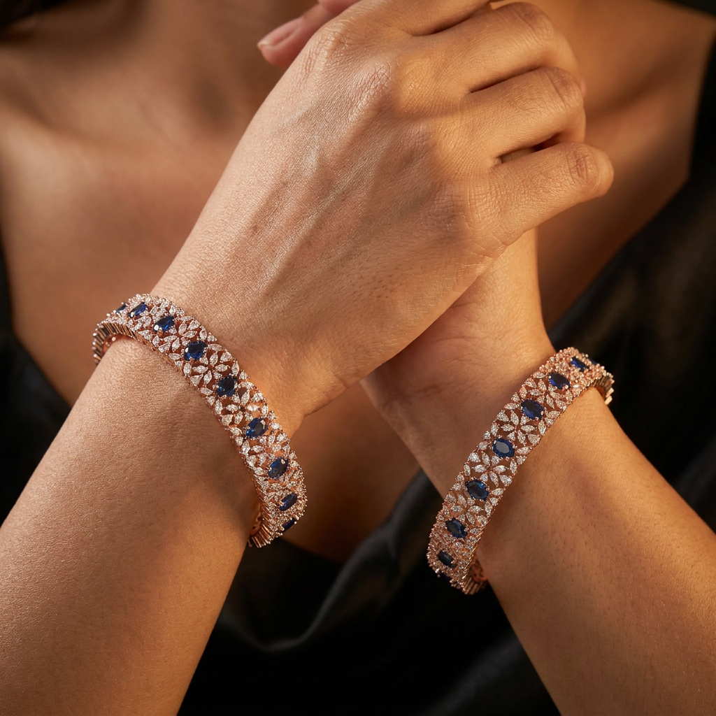 Lustre Bloom Rose Gold Bangles with Intricate Floral Framework