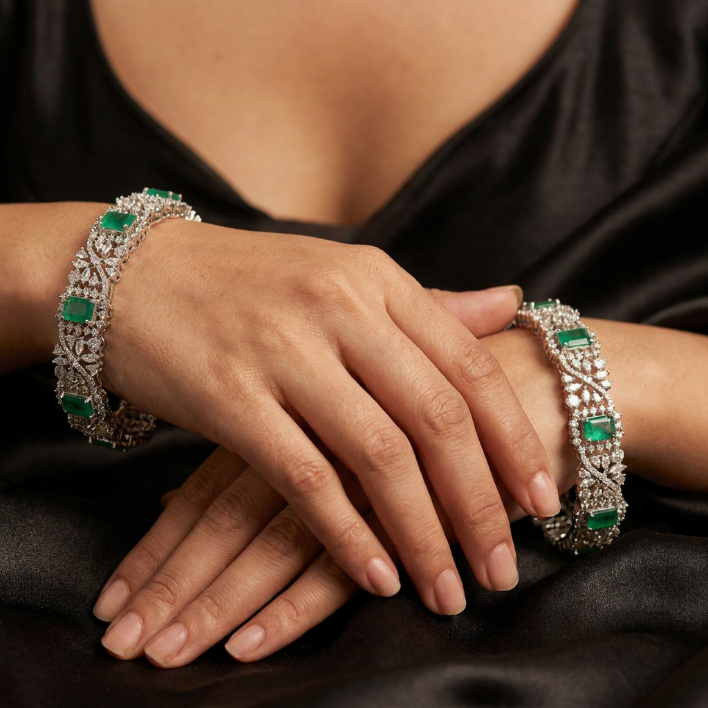 Petal Matrix Rhodium Bangles with Detailed Centre Arrangement