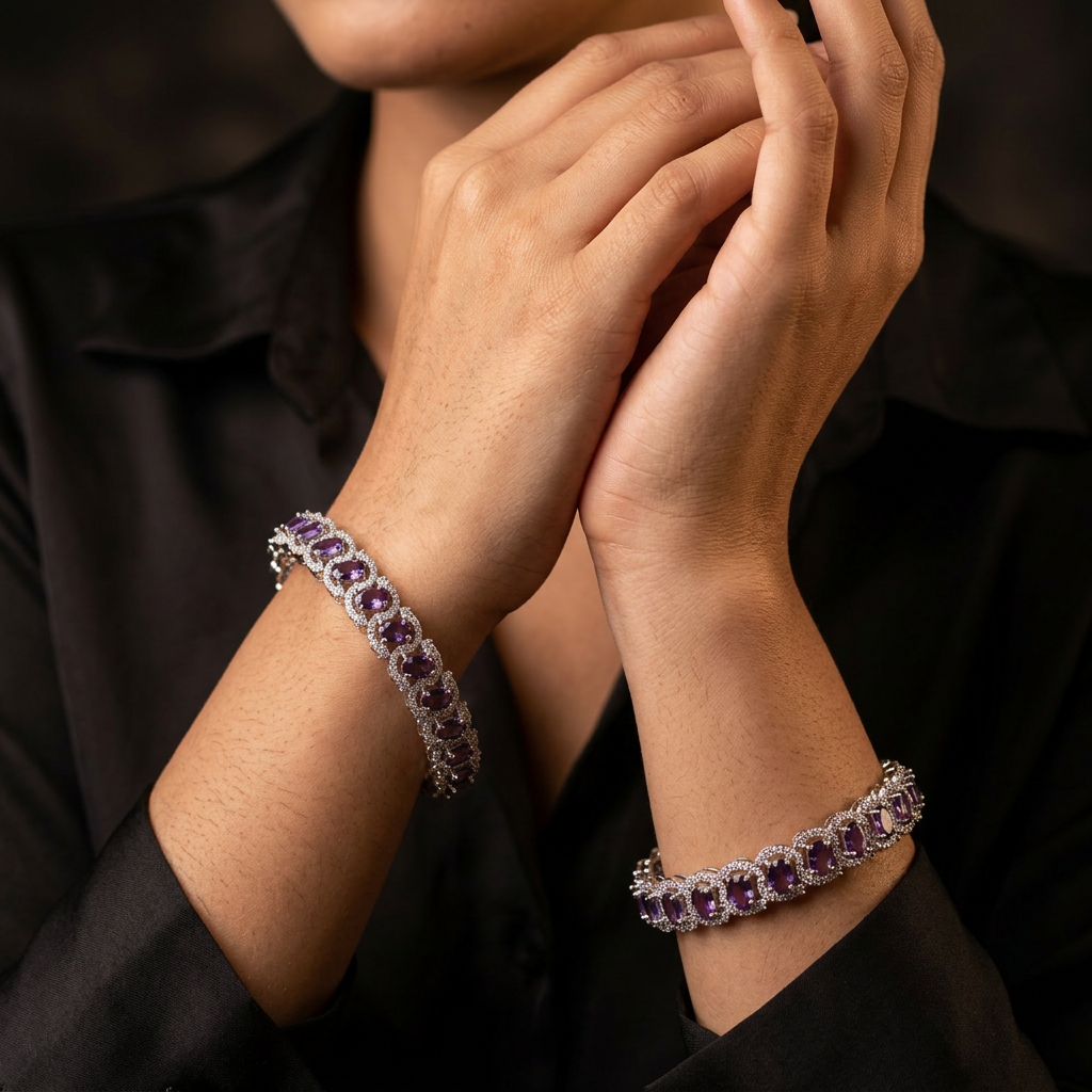 Contour Orbit Rhodium Bangles with Refined Structural Pattern